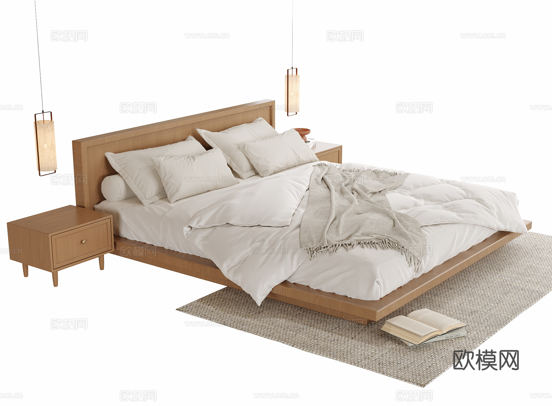 现代双人床 床头柜su模型