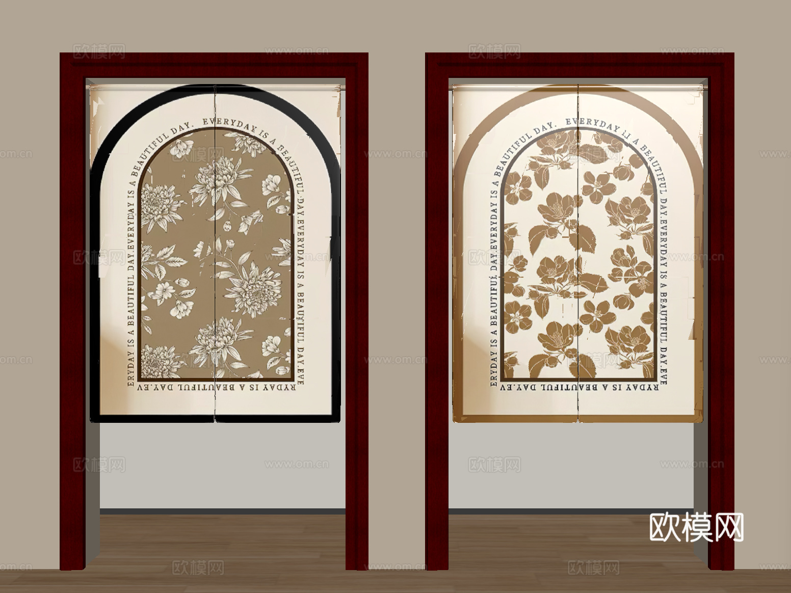 复古风窗帘 门帘 布帘su模型