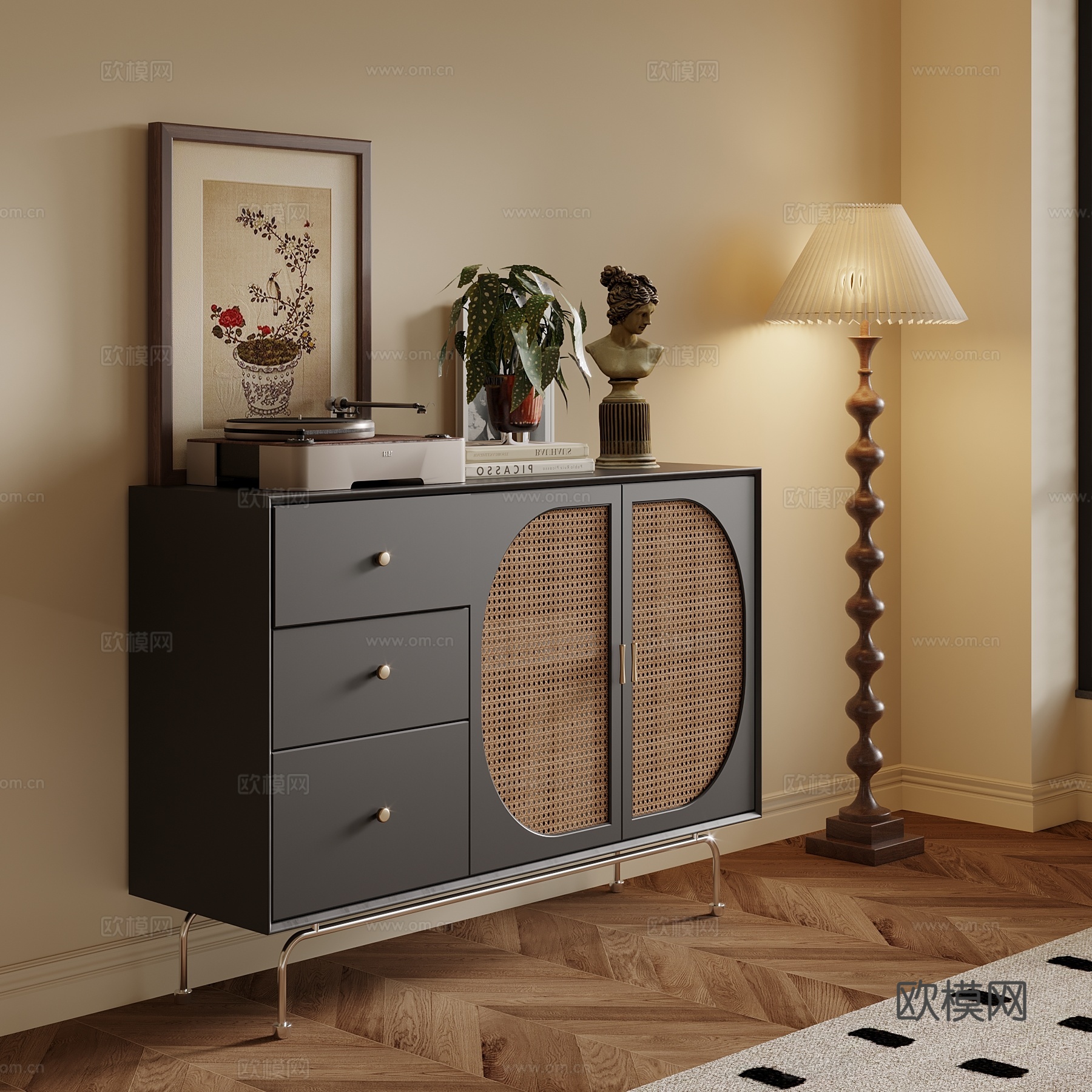 中古风玄关柜su模型