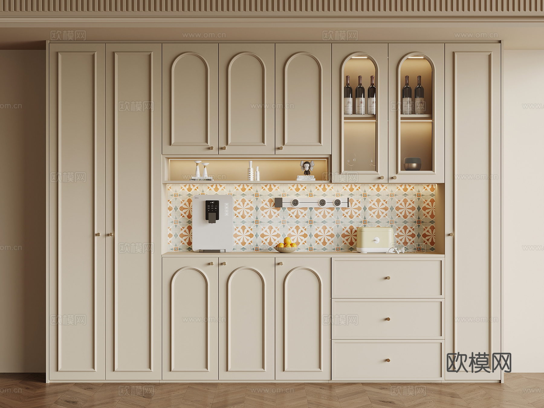 法式奶油风酒柜 餐边柜su模型