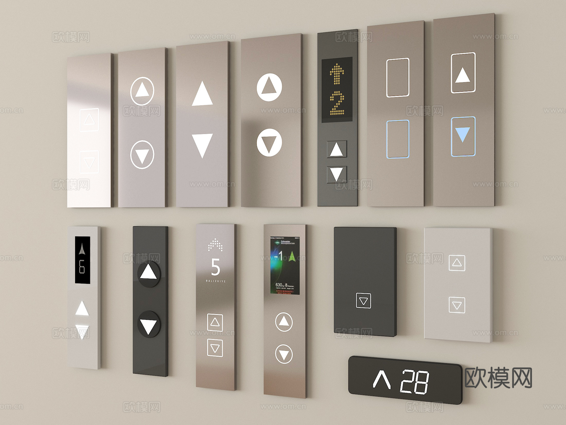 现代电梯开关 电梯按钮 按键 电梯显示器su模型