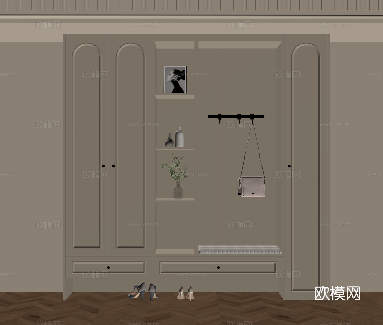 法式奶油风鞋柜 入户鞋柜su模型