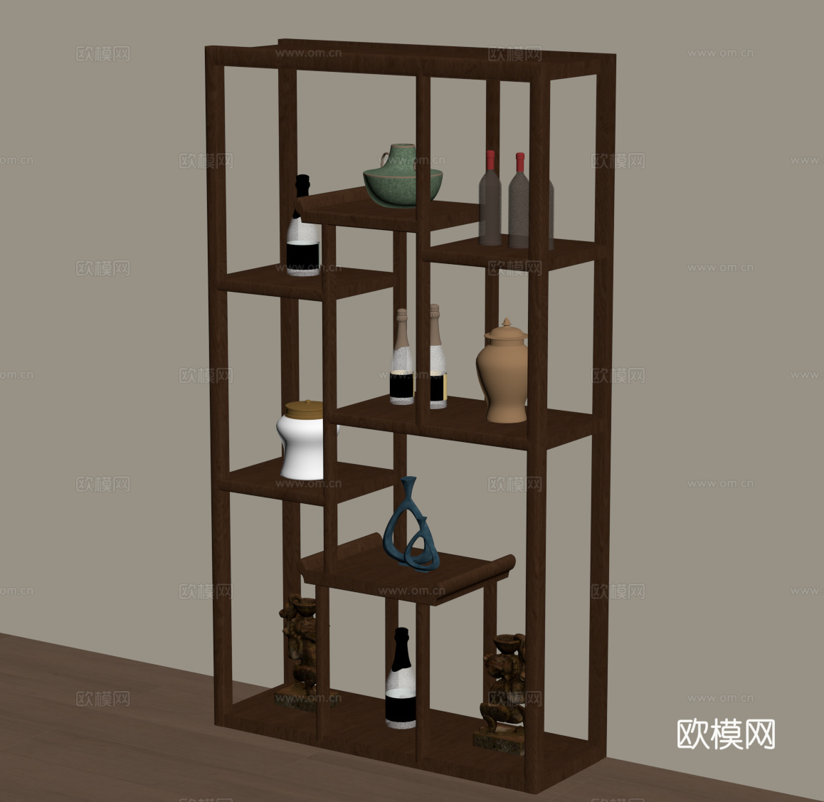 中古风博古架 书架 置物架su模型