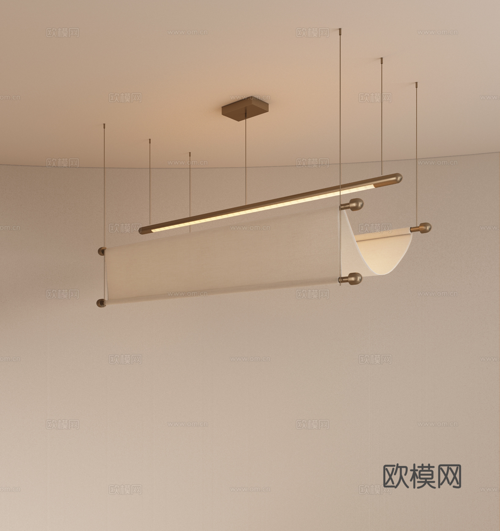 新中式餐厅吊灯 禅意吊灯 艺术吊灯 绸带吊灯 吧台吊灯su模型