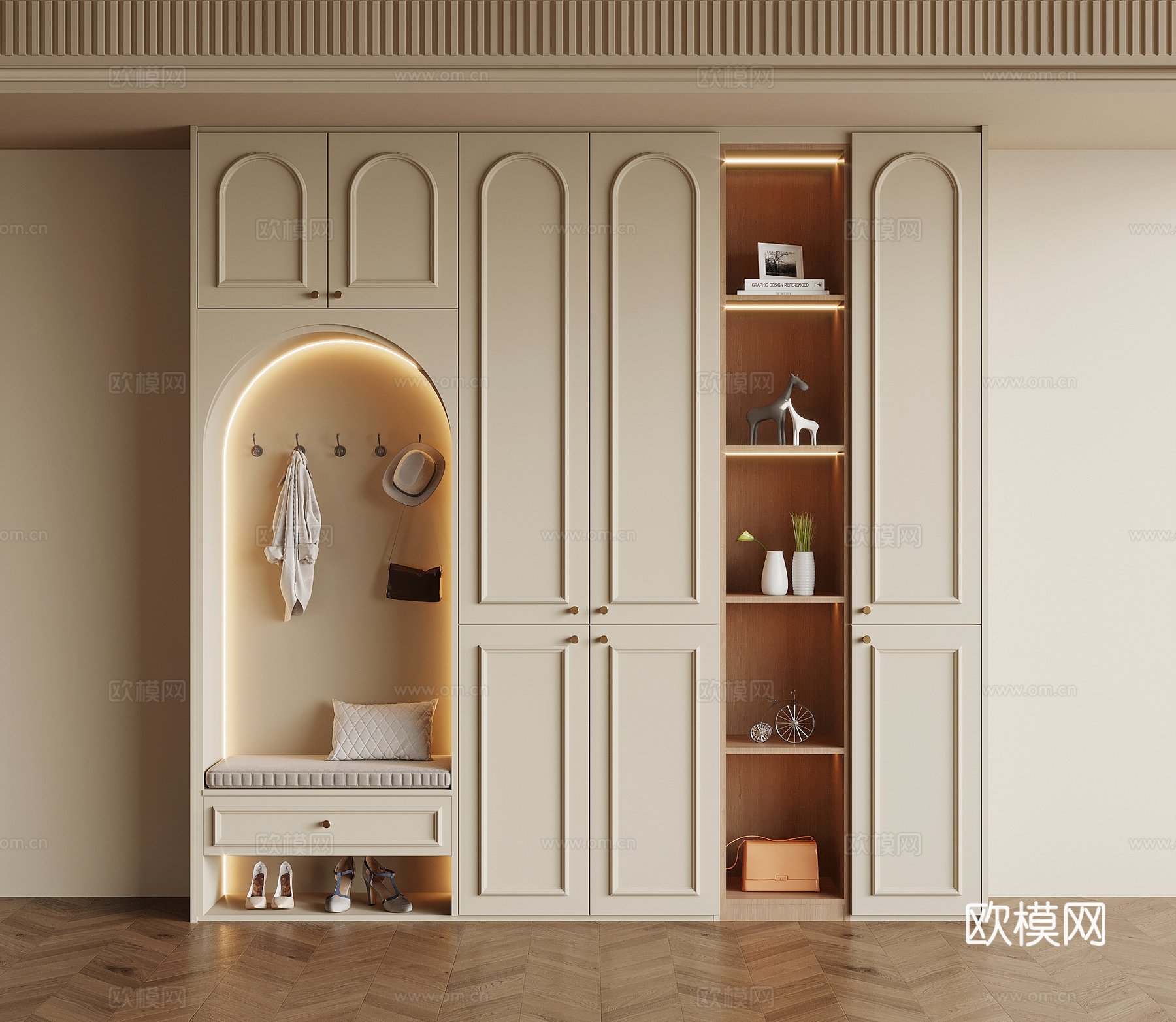 法式奶油风鞋柜 入户鞋柜su模型