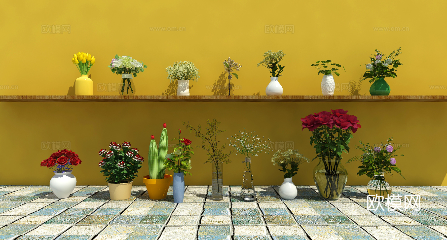 花 花瓶 植物 现代3d模型下载（渲染图2）