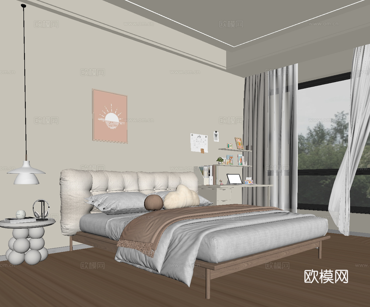 奶油风卧室su模型
