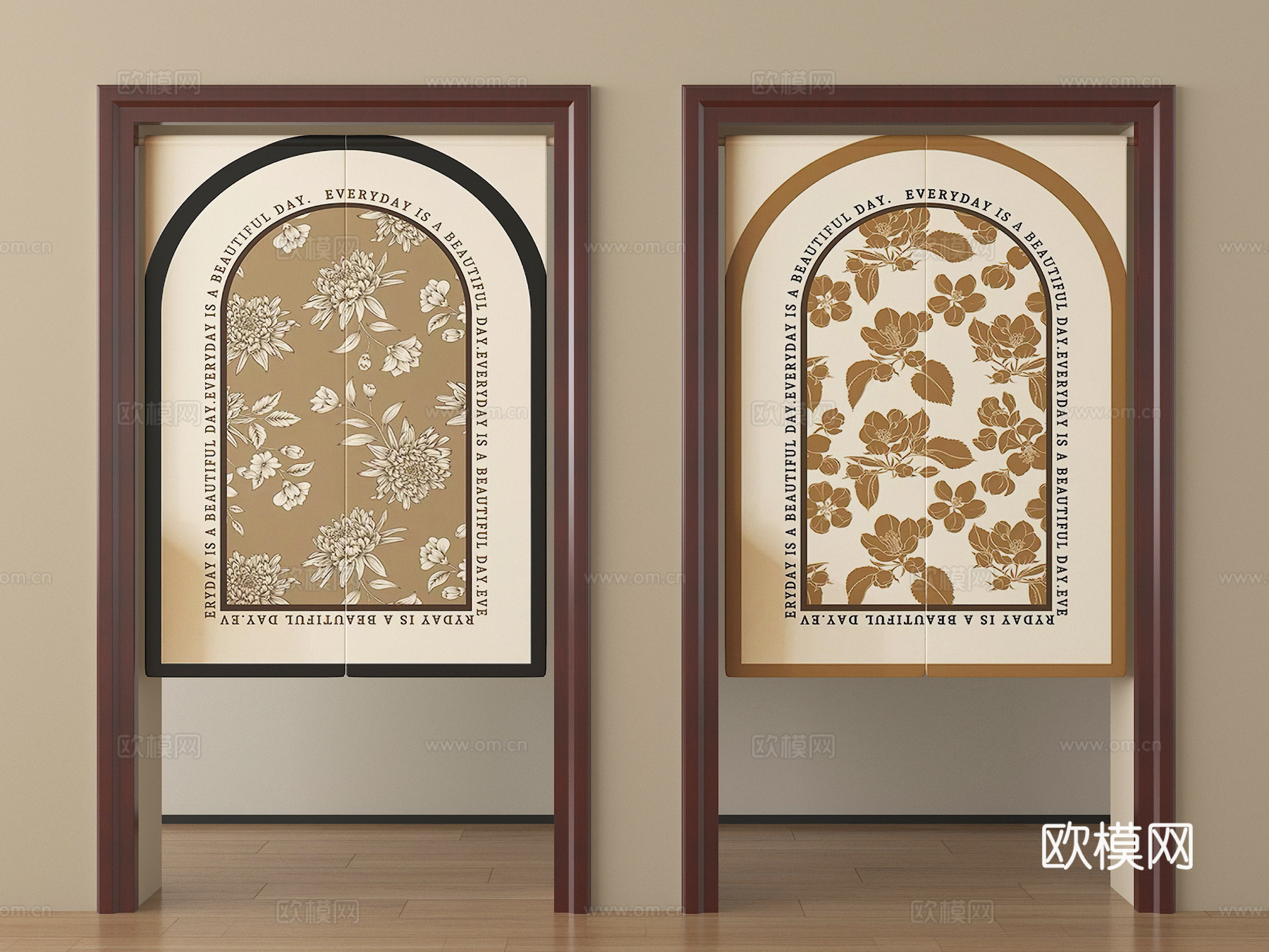 复古风窗帘 门帘 布帘su模型