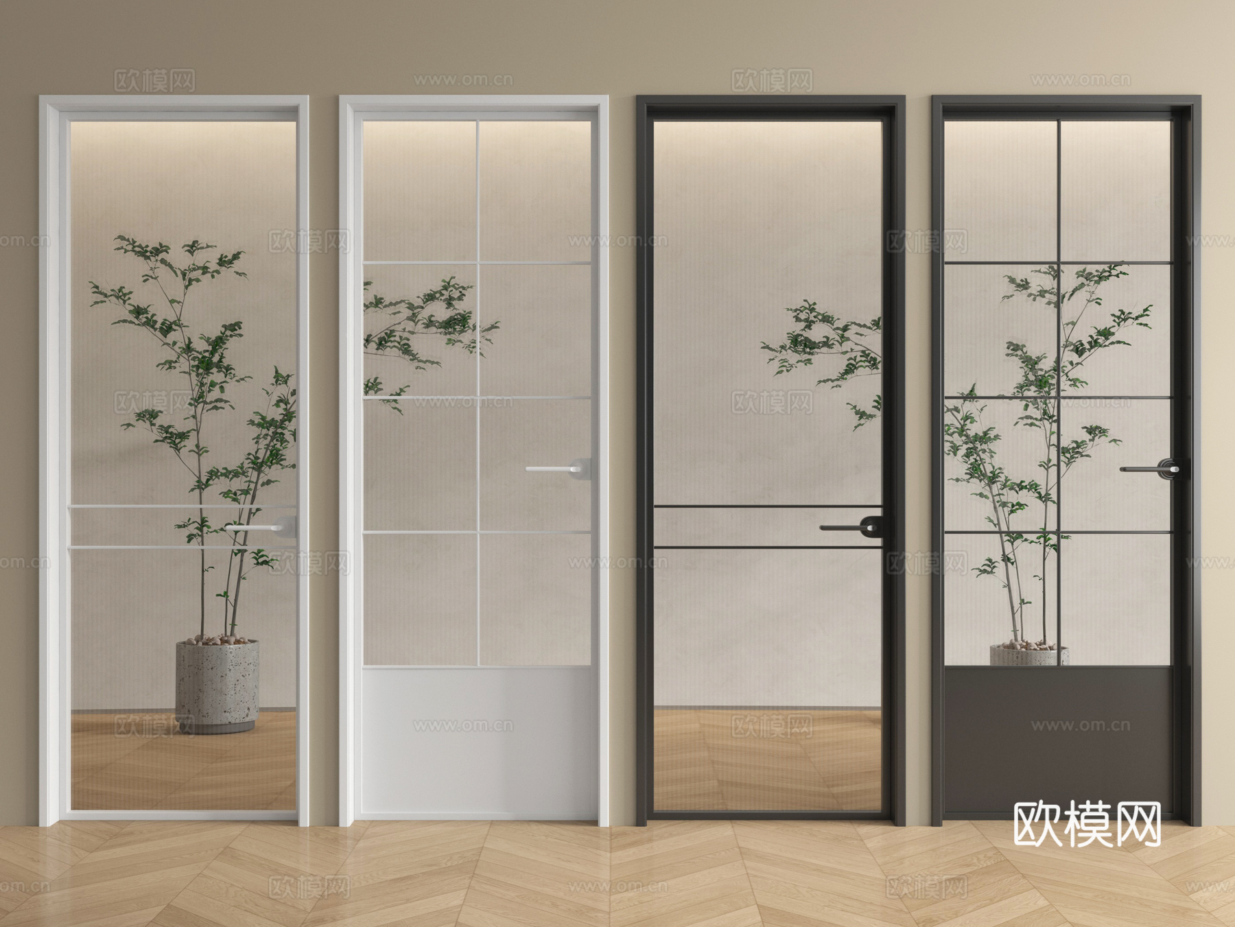 法式玻璃门 单开门 平开门 厨卫门su模型