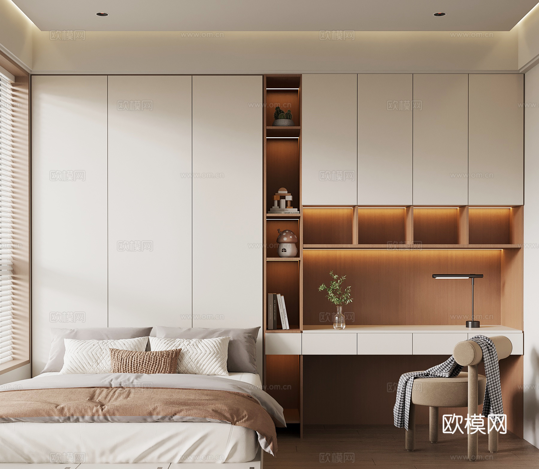 现代奶油榻榻米卧室su模型