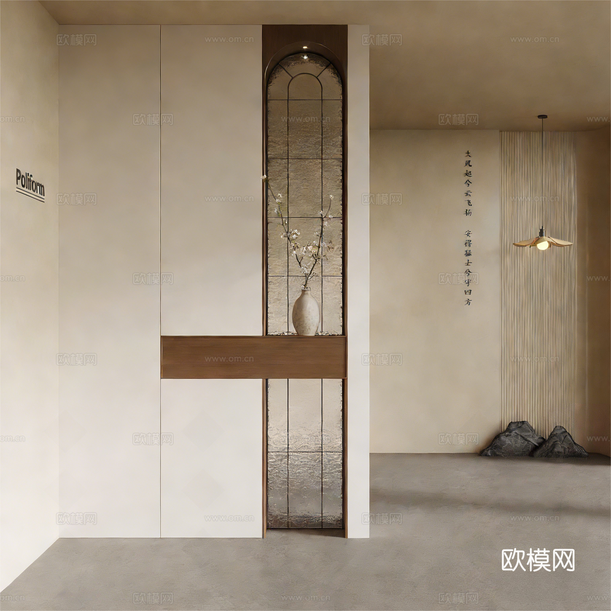 中古玄关柜 中古风玄关隔断柜 玄关背景墙 鞋柜3d模型下载