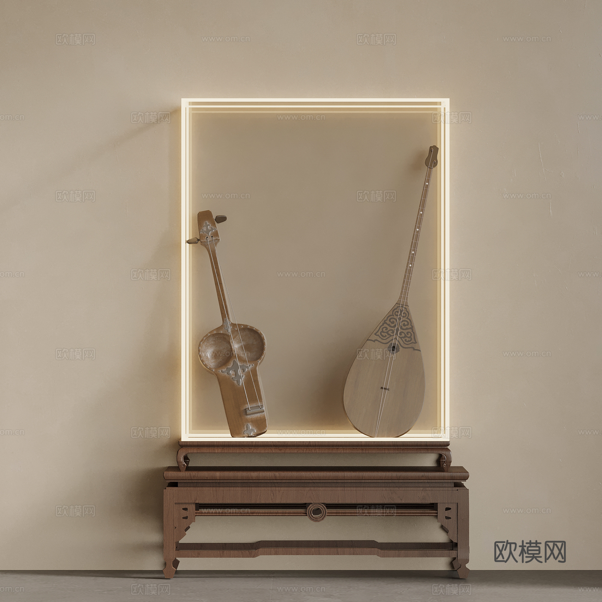 新中式摆件 展示柜 乐器su模型