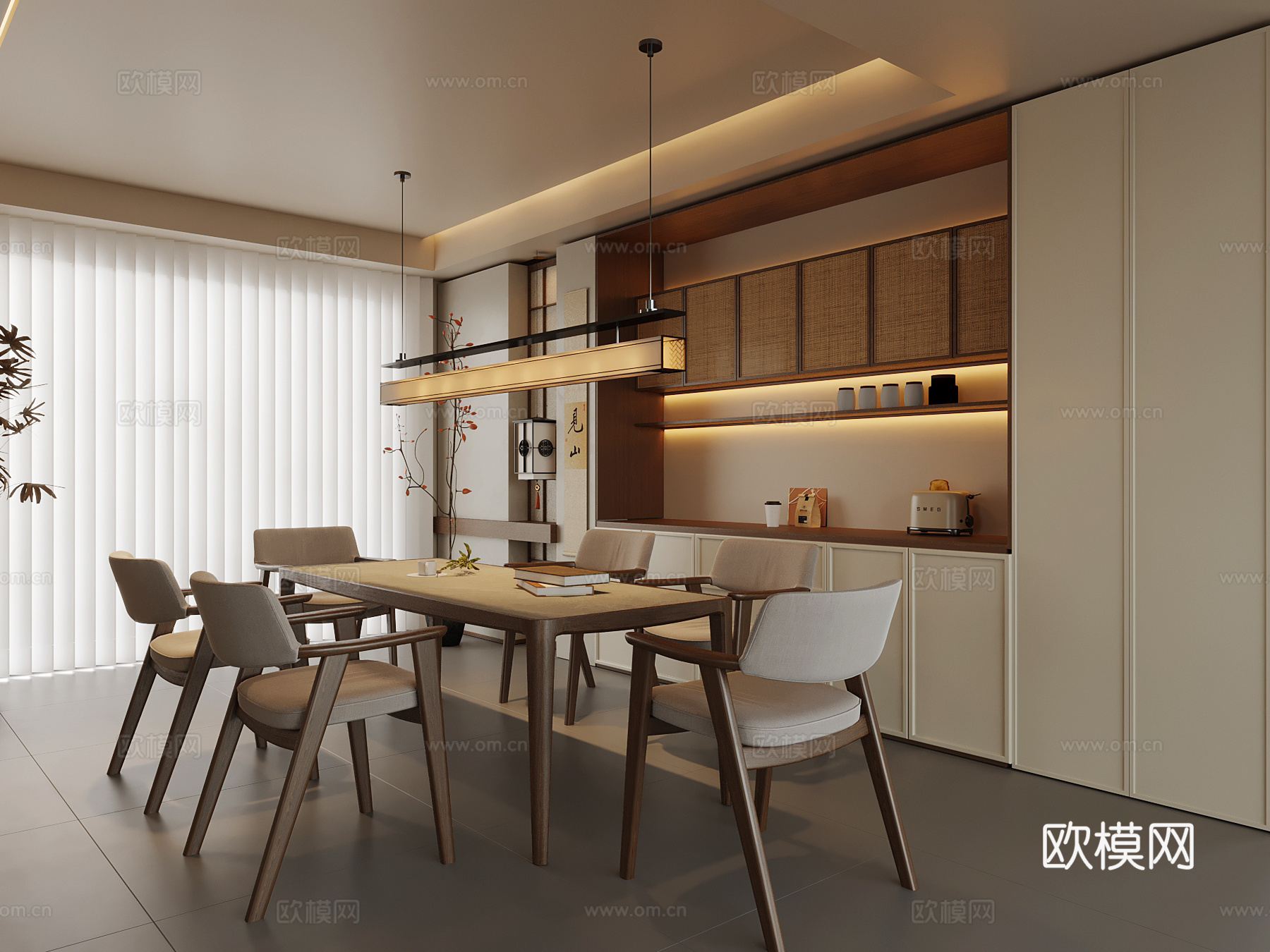 新中式餐厅su模型