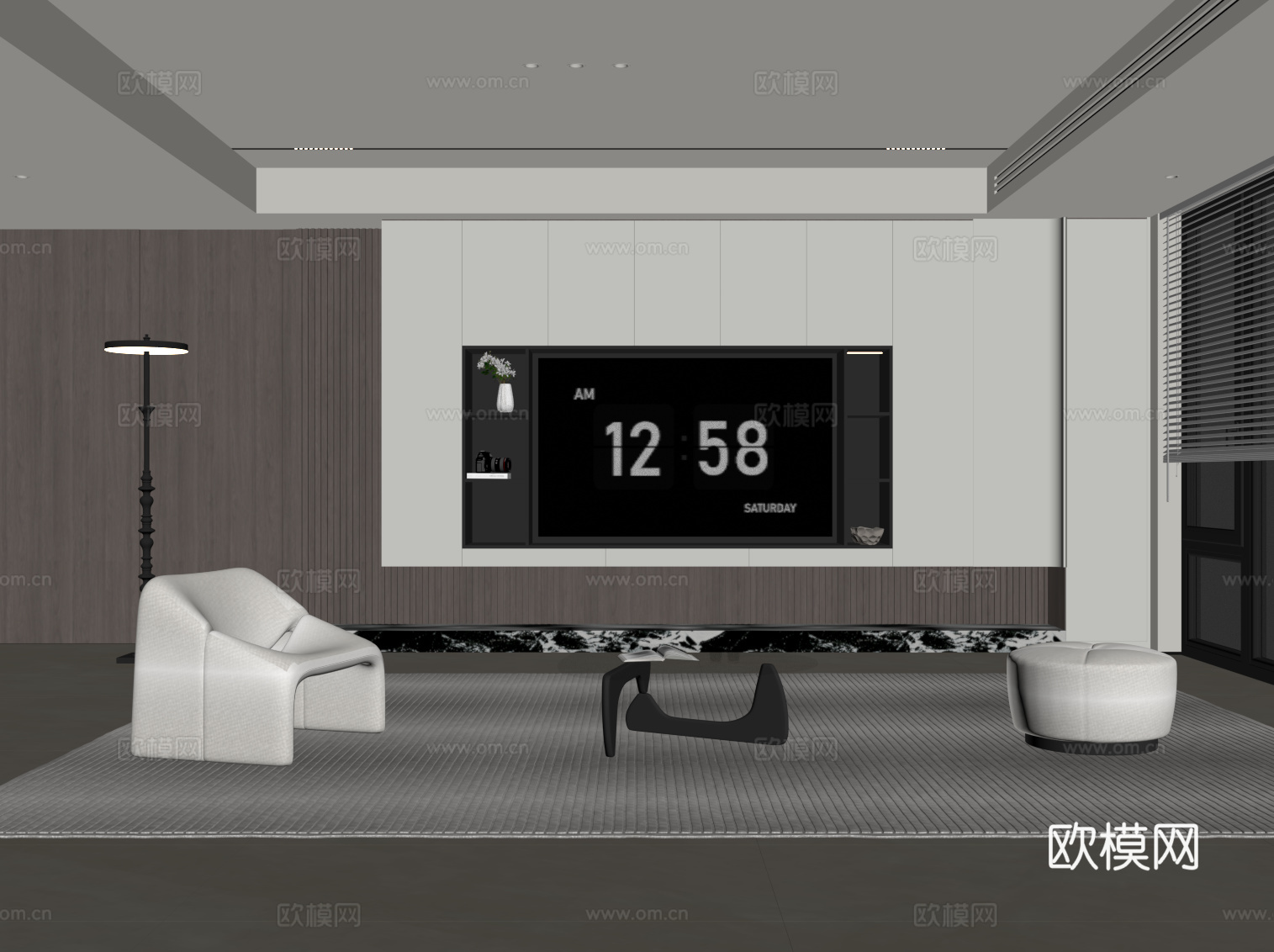 现代极简客厅 电视背景墙 沙发茶几su模型
