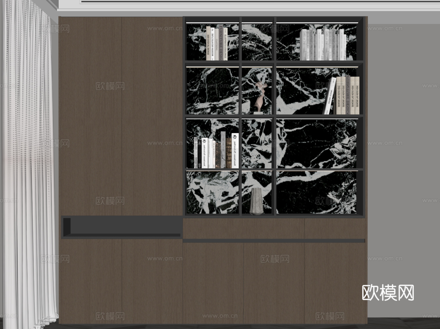 现代意式书柜 置物柜su模型
