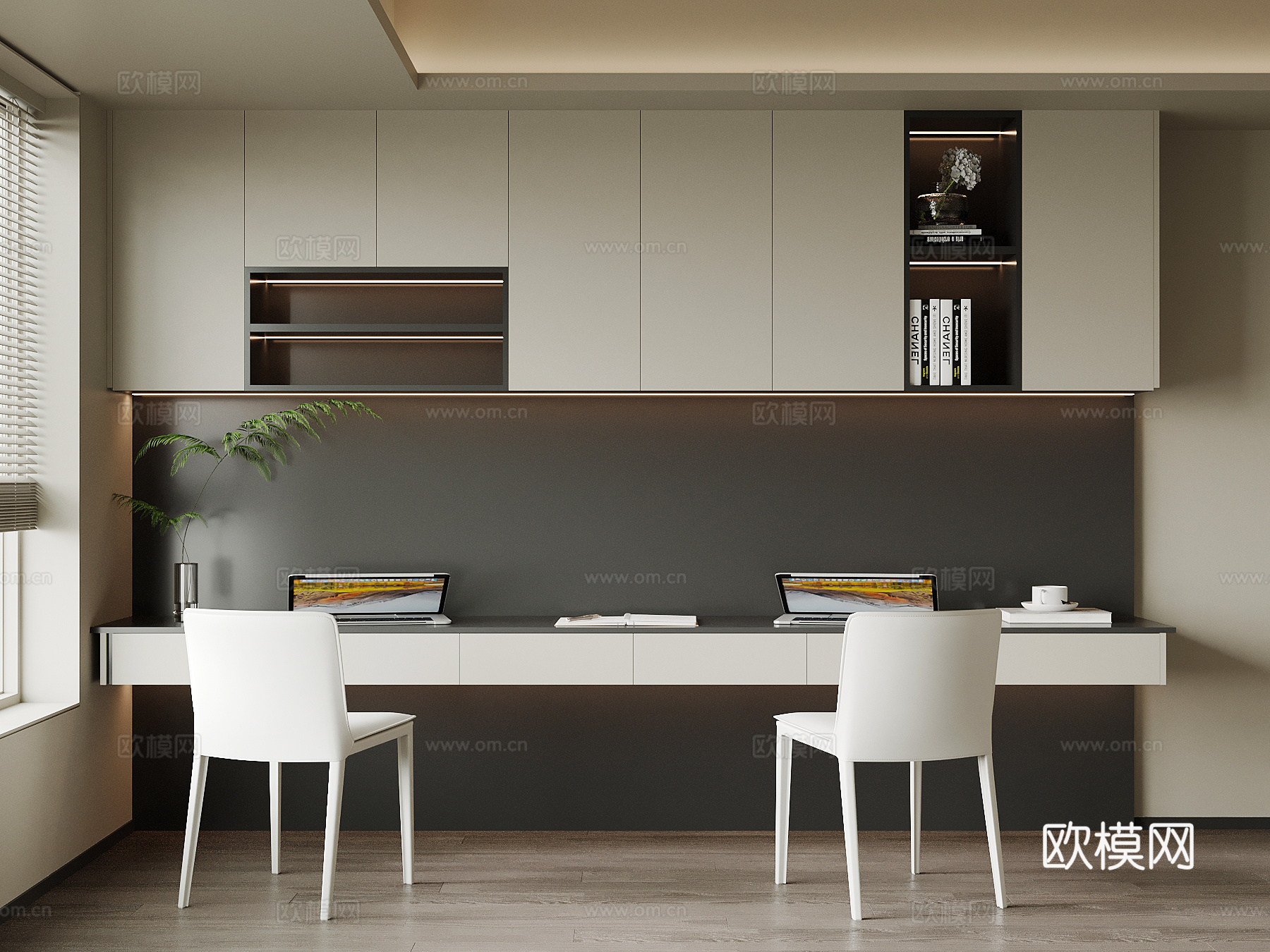现代书桌椅 壁柜su模型