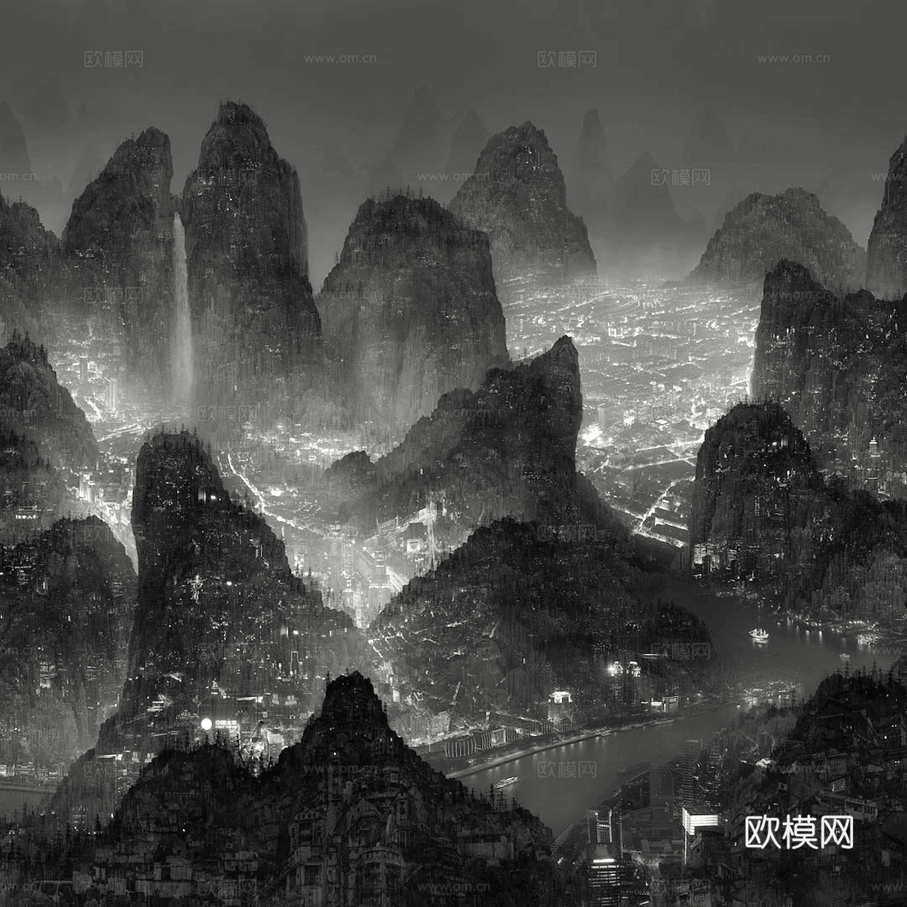 中式新中式挂画壁画水墨字画山水花鸟背景墙壁纸装饰画抽象画油画下载