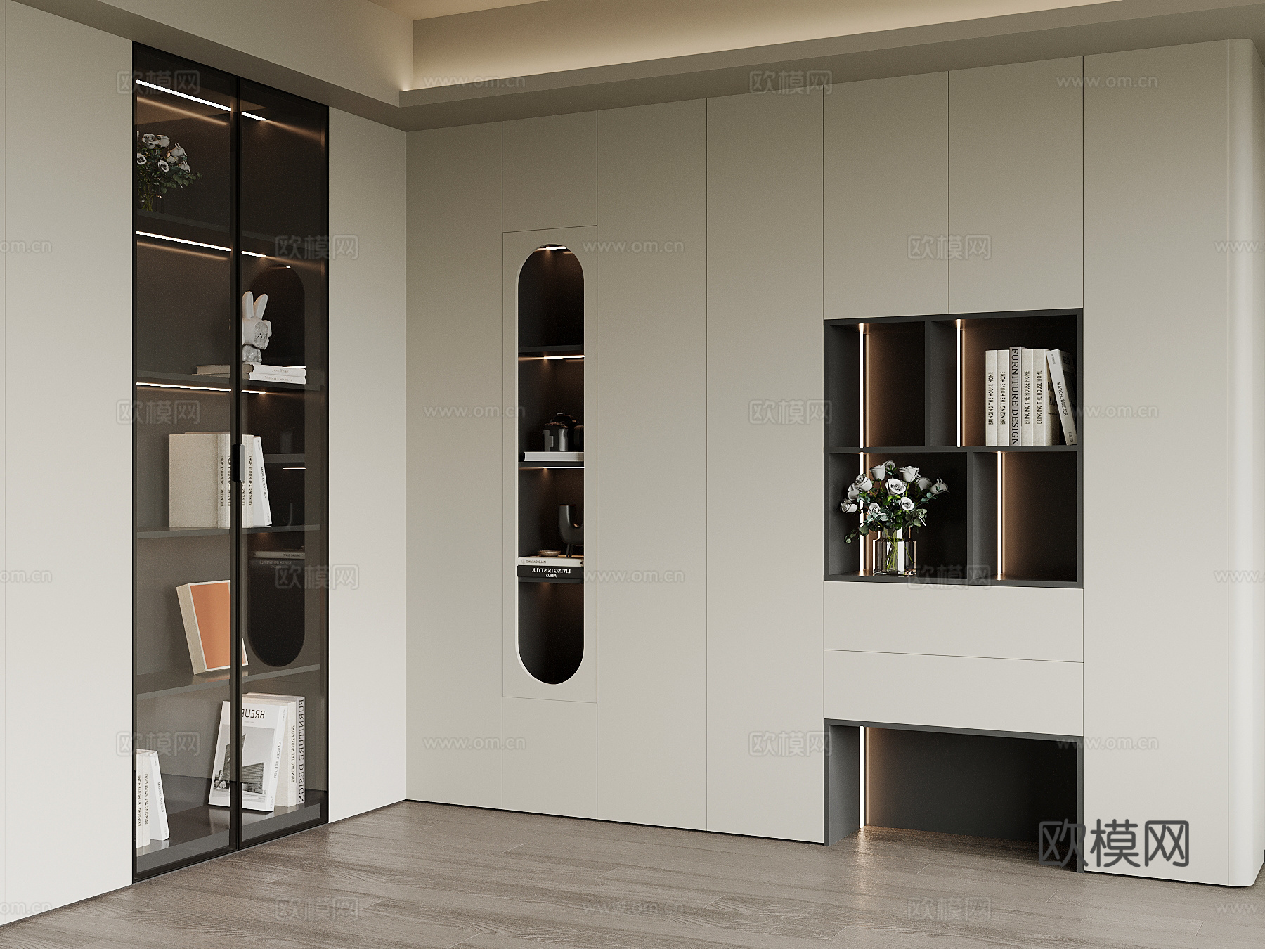 现代书柜 L型书柜su模型