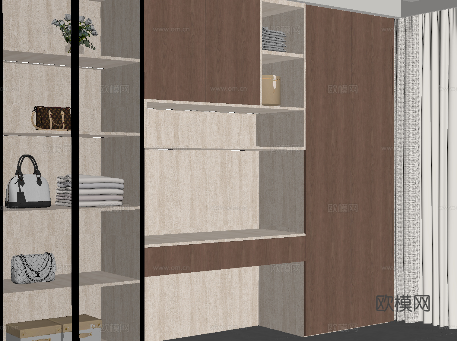现代中古风衣柜su模型
