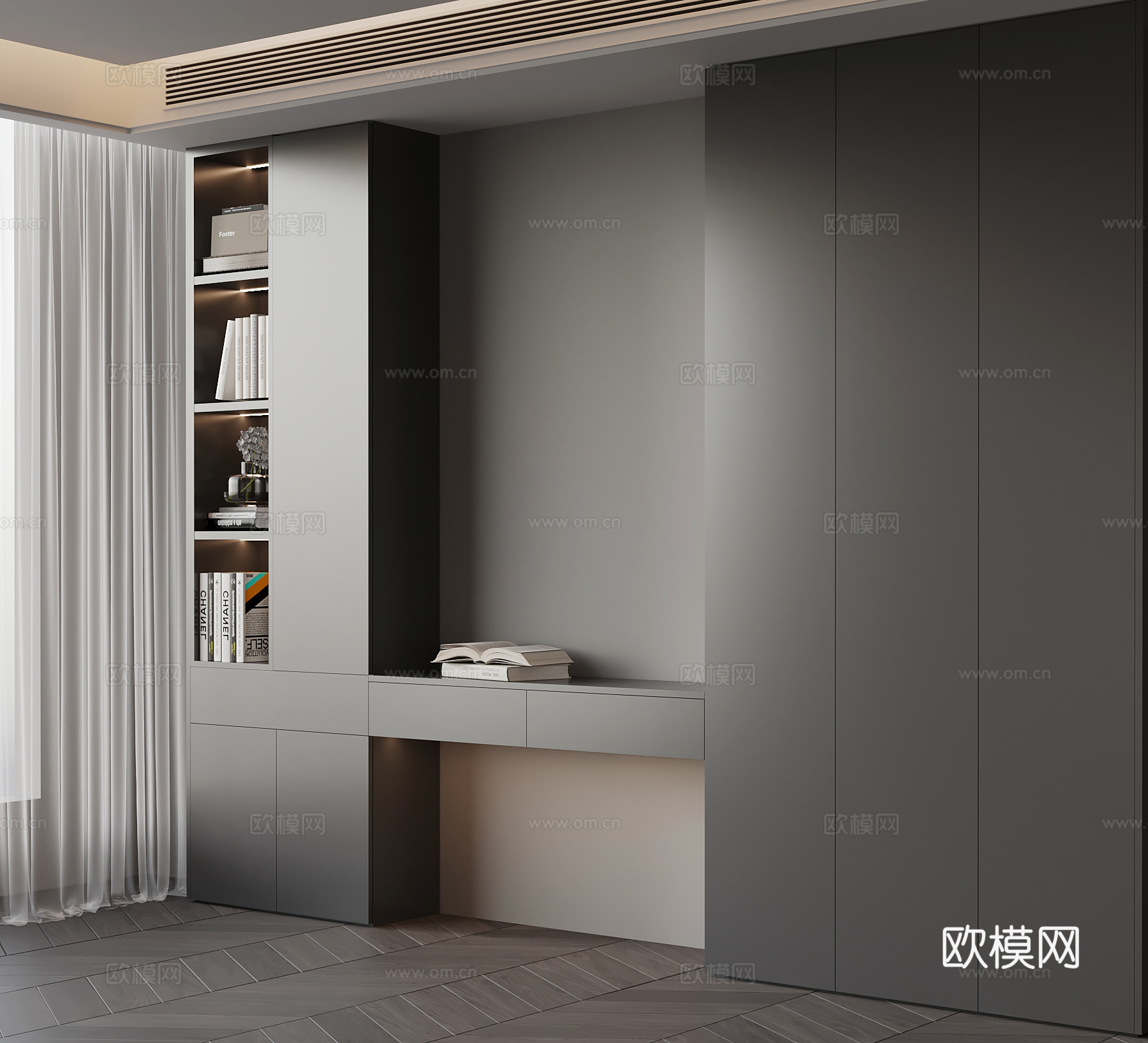 现代飘窗柜su模型