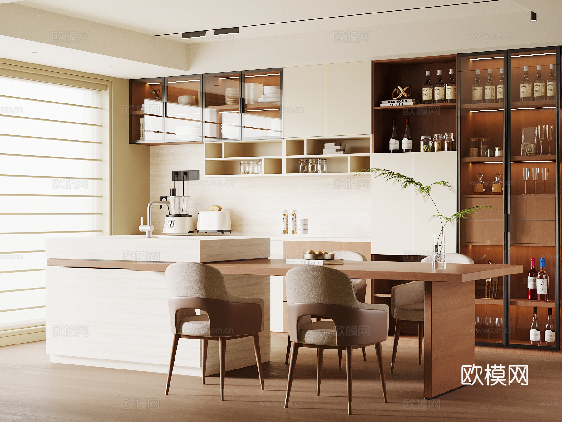 中古餐厅 岛台 酒柜 餐边柜su模型