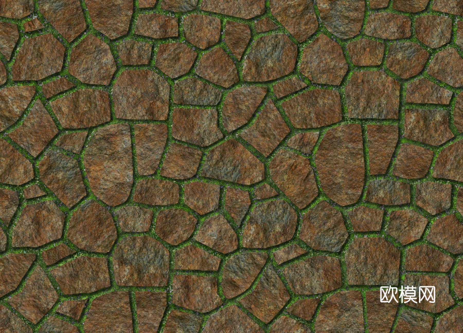 红色砂岩多边形石材嵌草铺地031