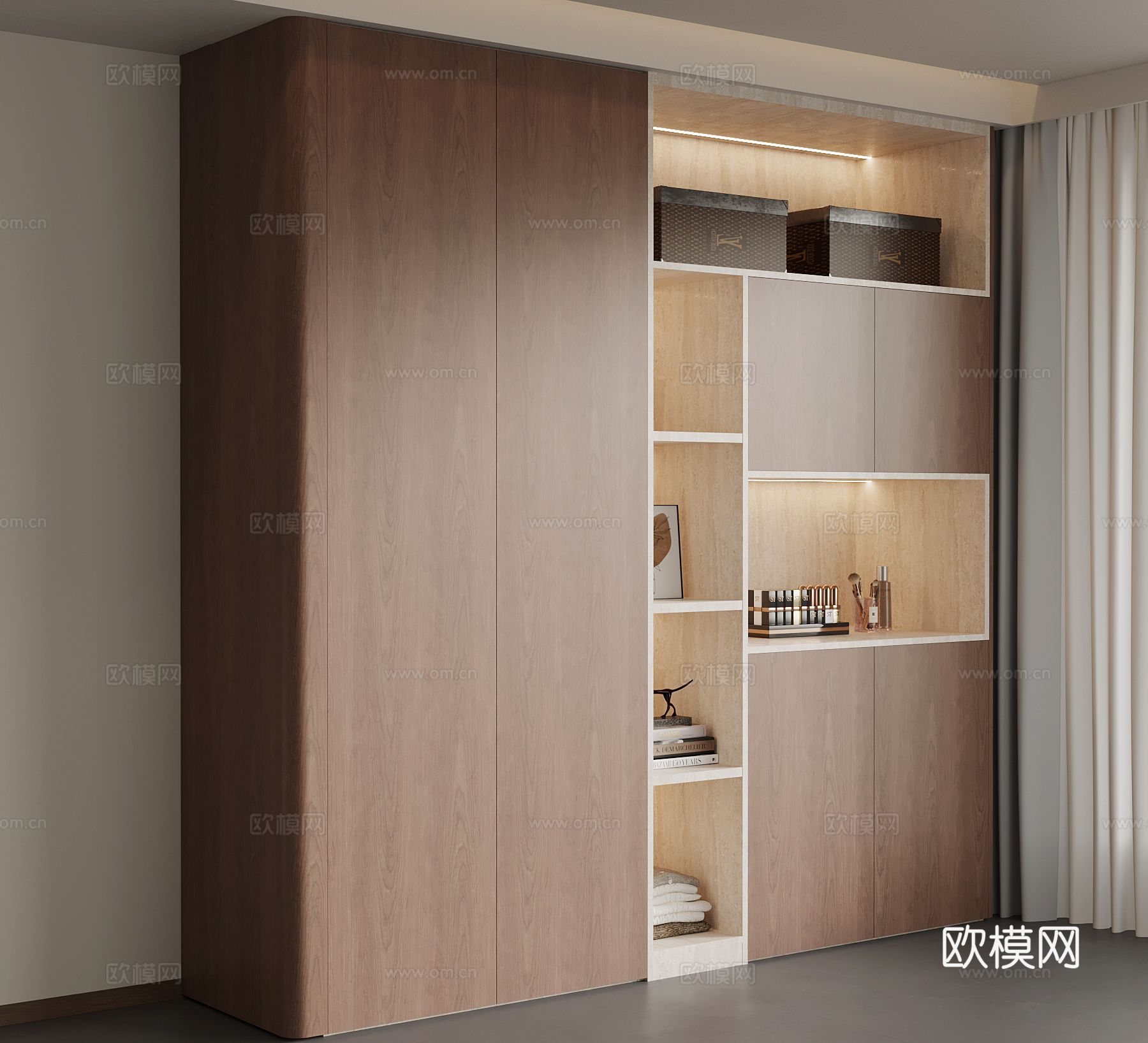 现代中古风衣柜 通顶柜su模型