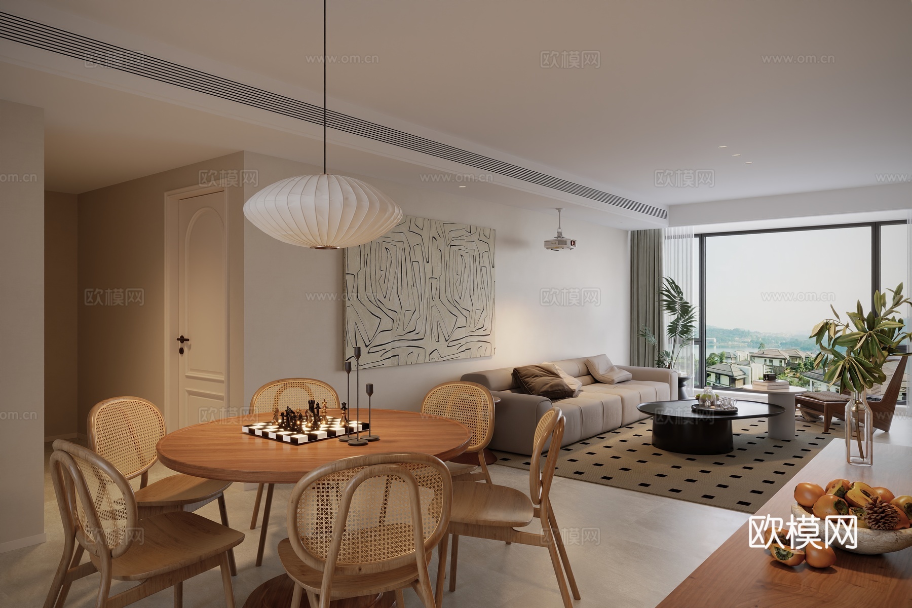 现代原木客餐厅su模型