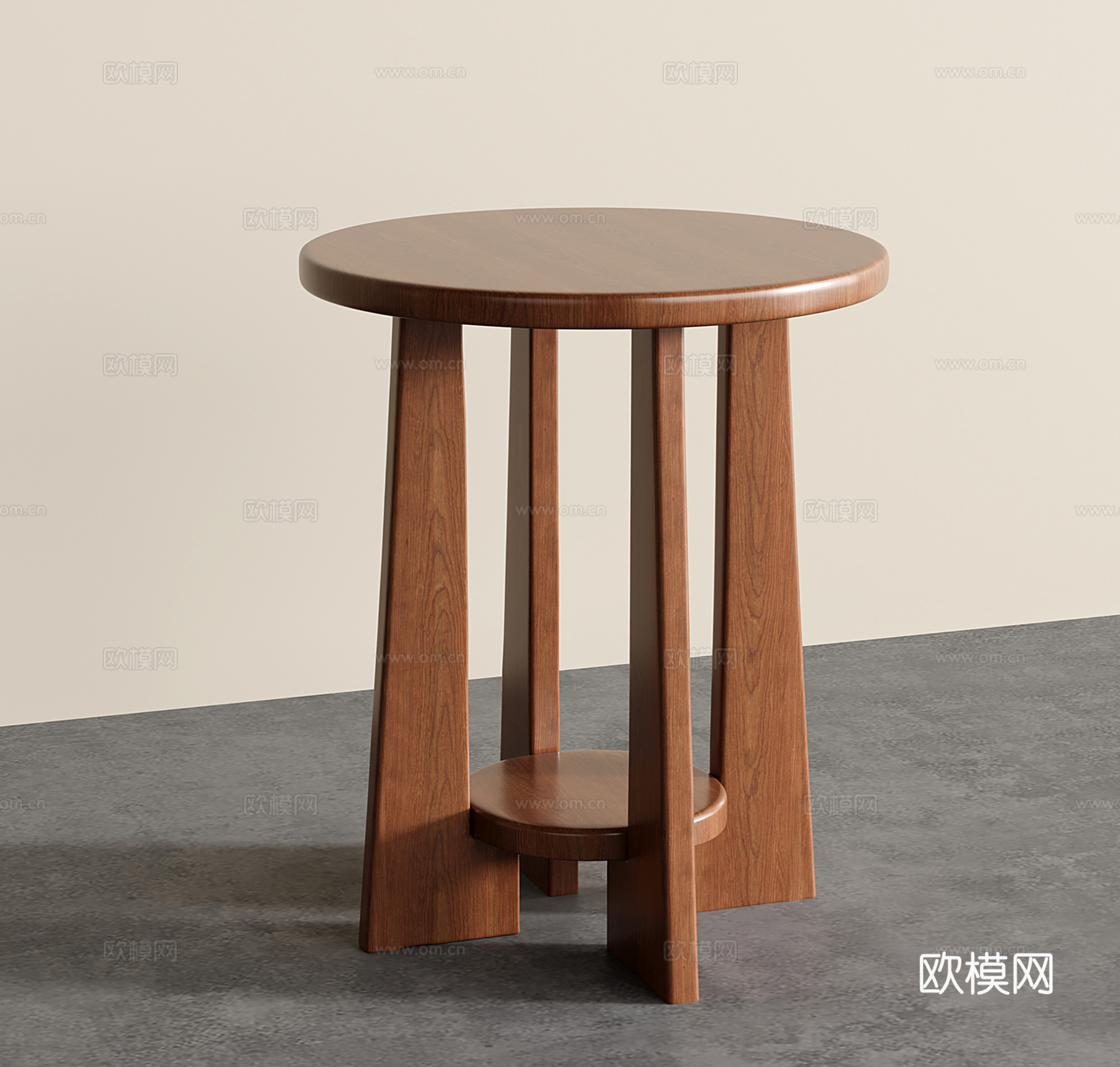 中古侘寂边几 实木小茶几 圆形茶桌su模型