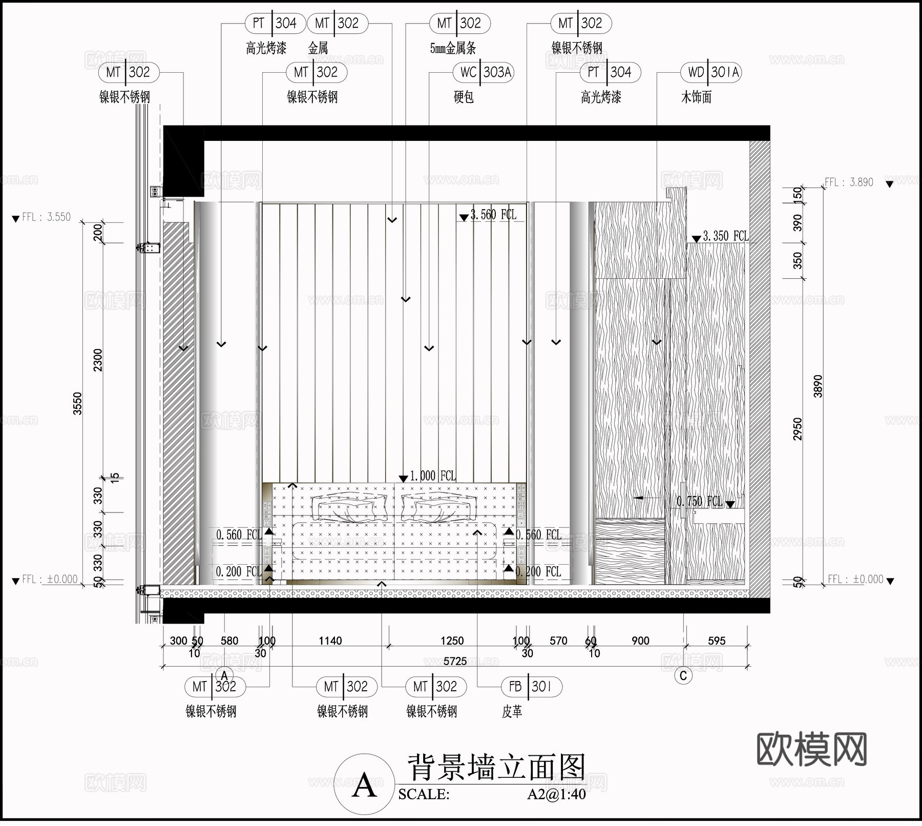 弧形背景墙 墙面节点 金属背景墙 高光烤漆墙面 床头背景墙cad施工图