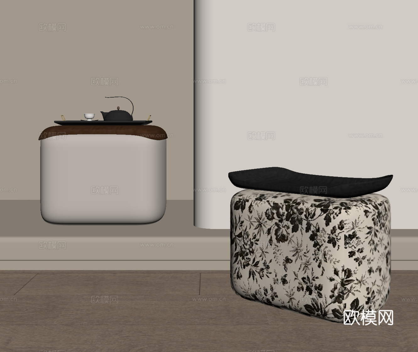 法式中古凳子 现代沙发凳su模型