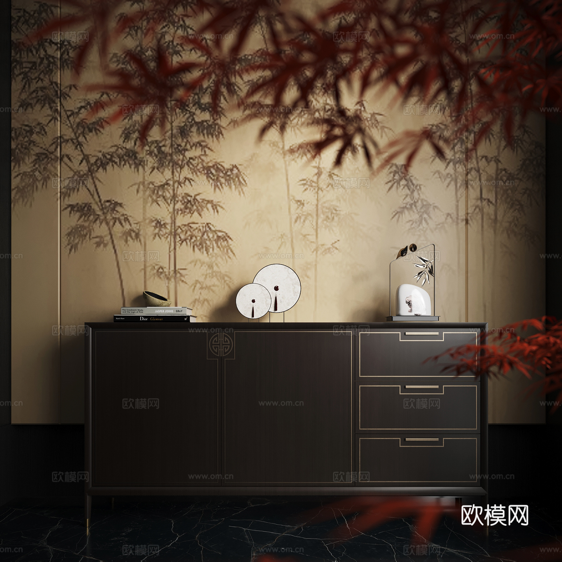 新中式玄关柜 边柜su模型