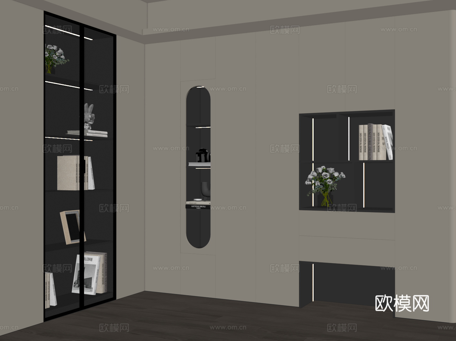 现代书柜 L型书柜su模型