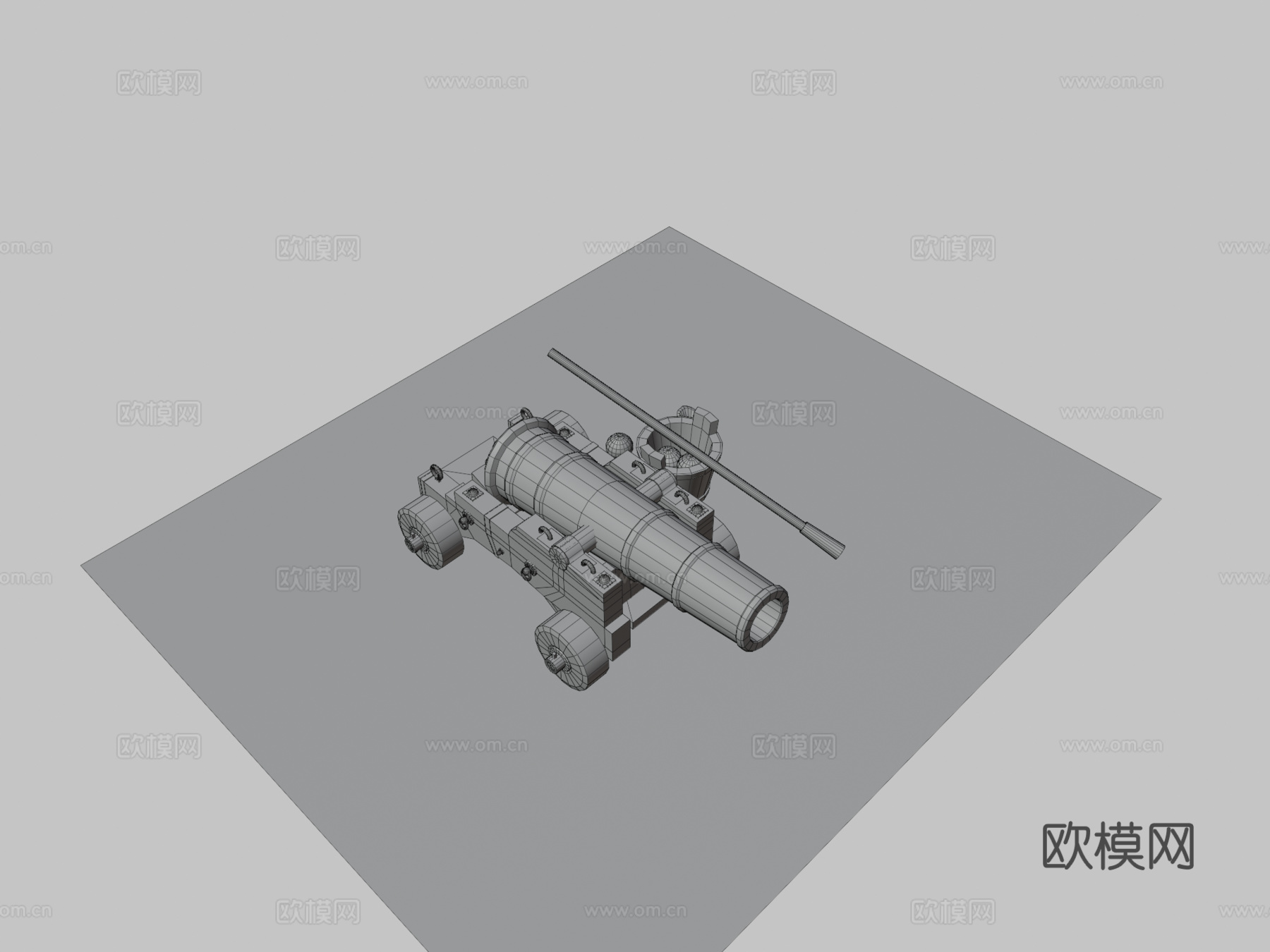 立体低多边形舰炮3d模型下载（渲染图3）
