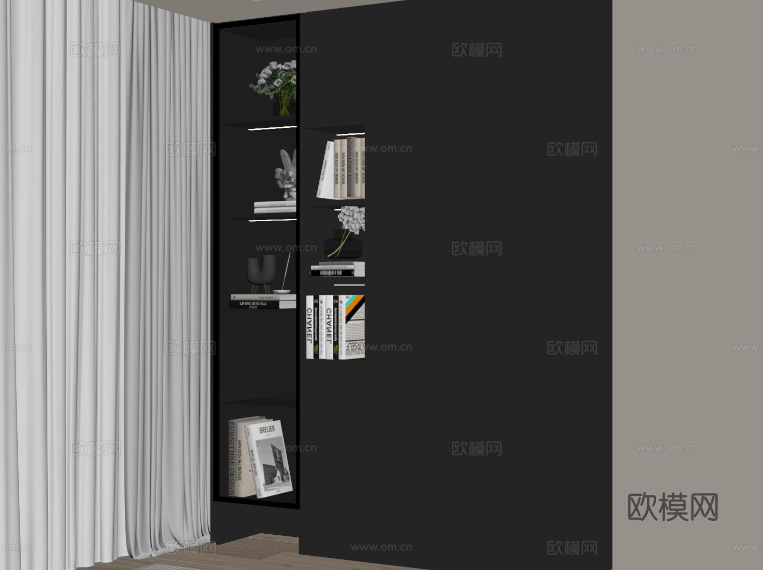 现代阳台柜 书柜su模型