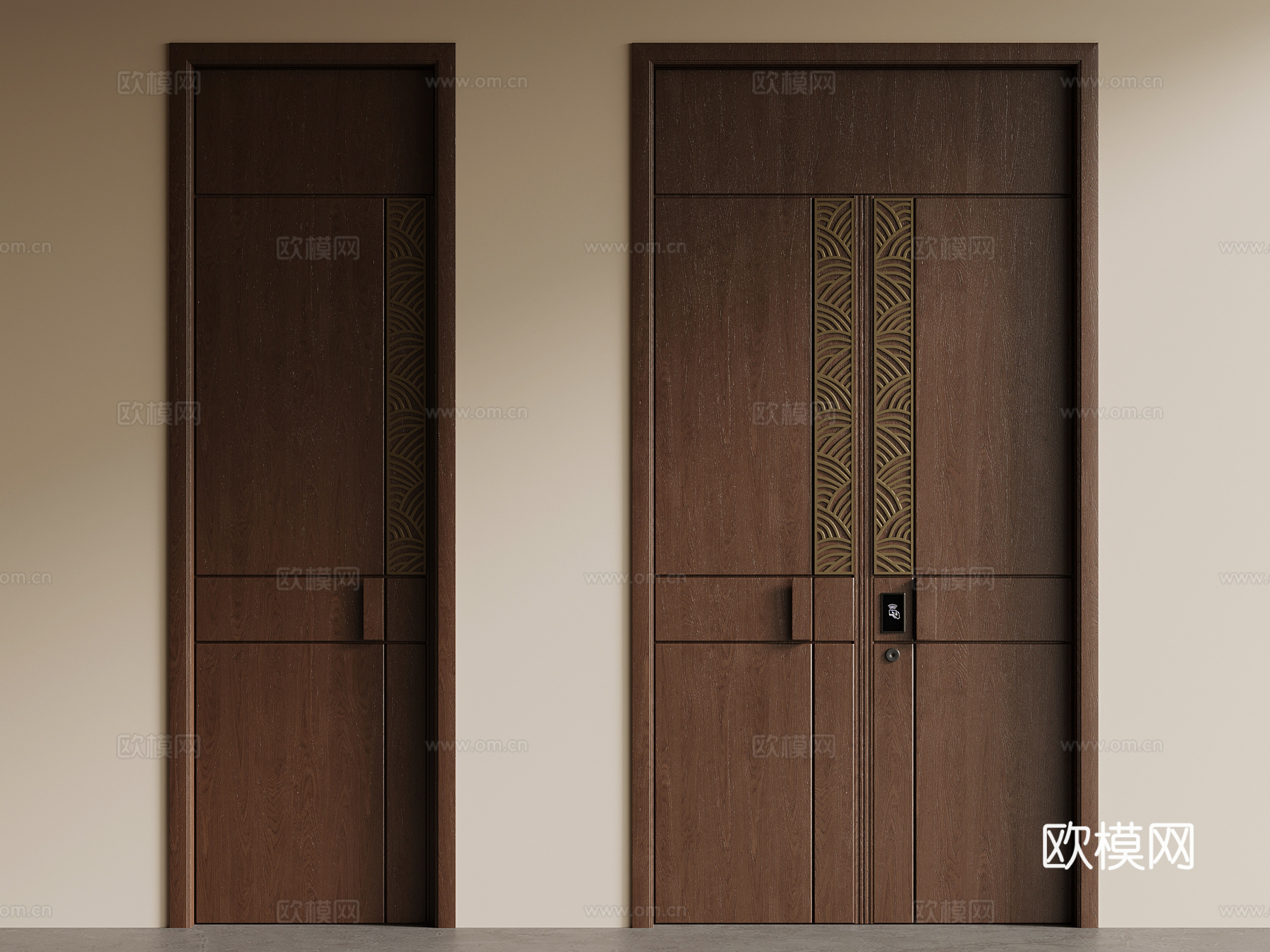 新中式门 单开门 双开门su模型