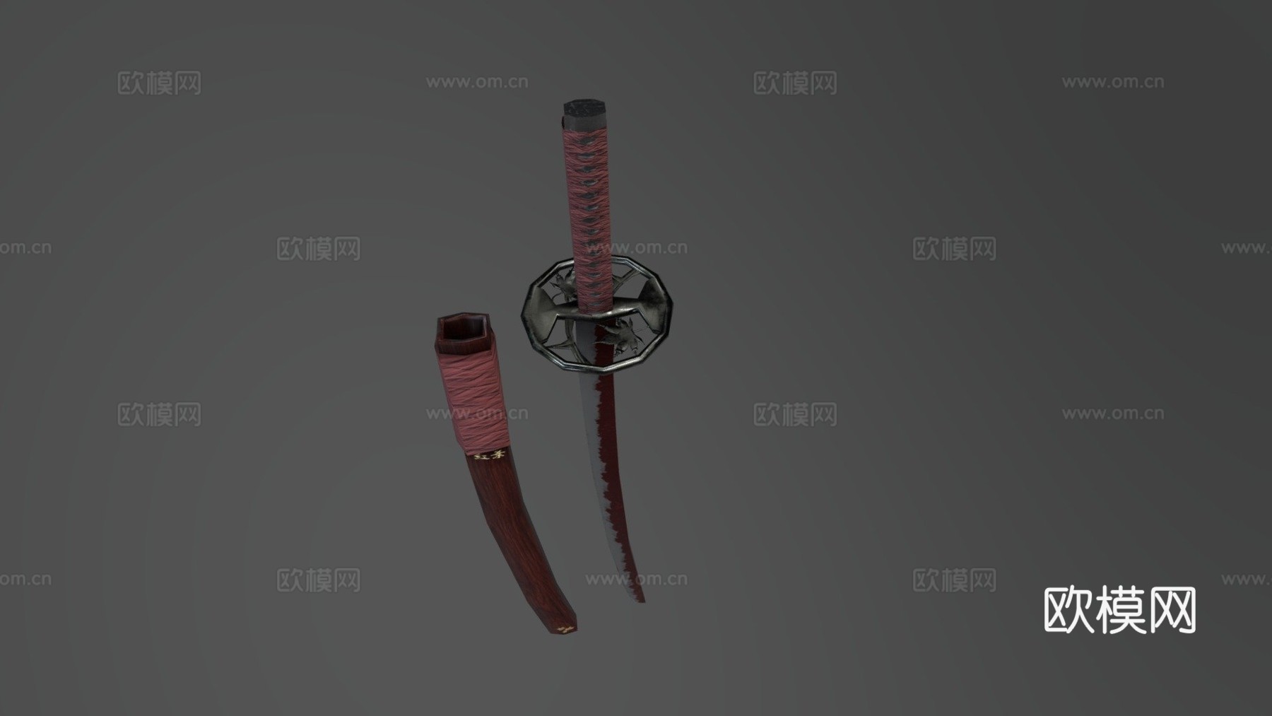 武士刀红羽3d模型下载（渲染图1）