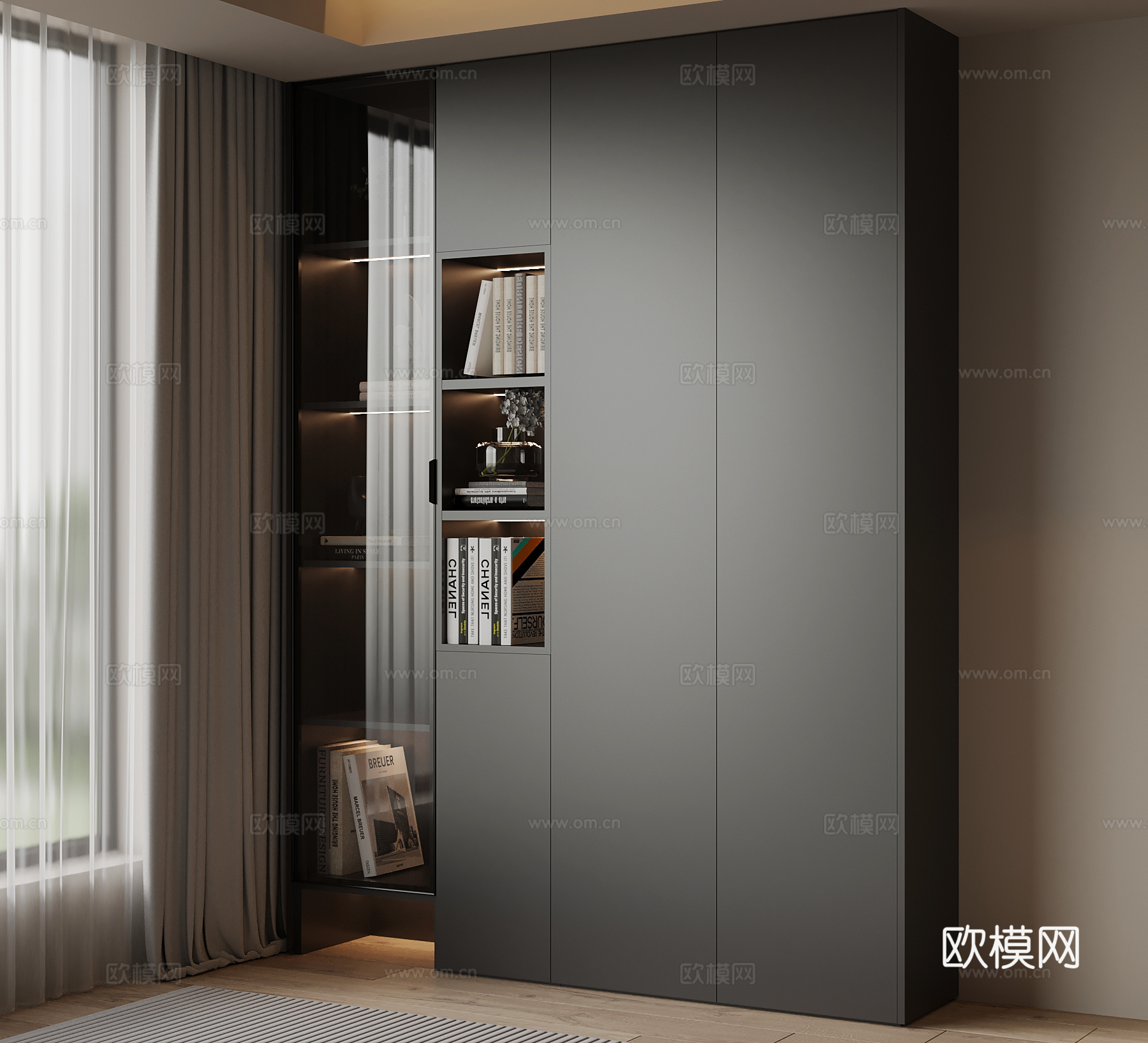 现代阳台柜 书柜su模型