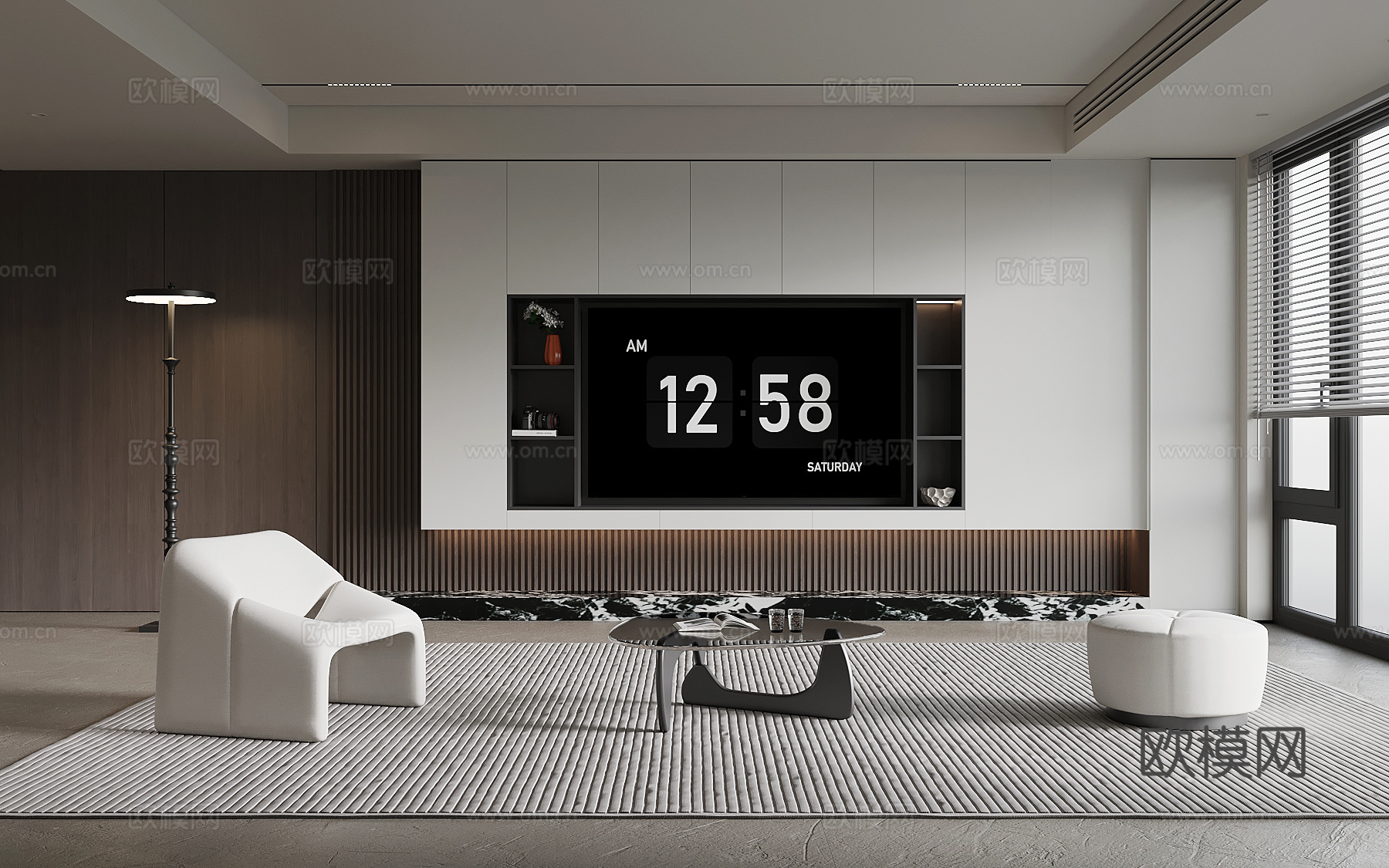 现代极简客厅 电视背景墙 沙发茶几su模型