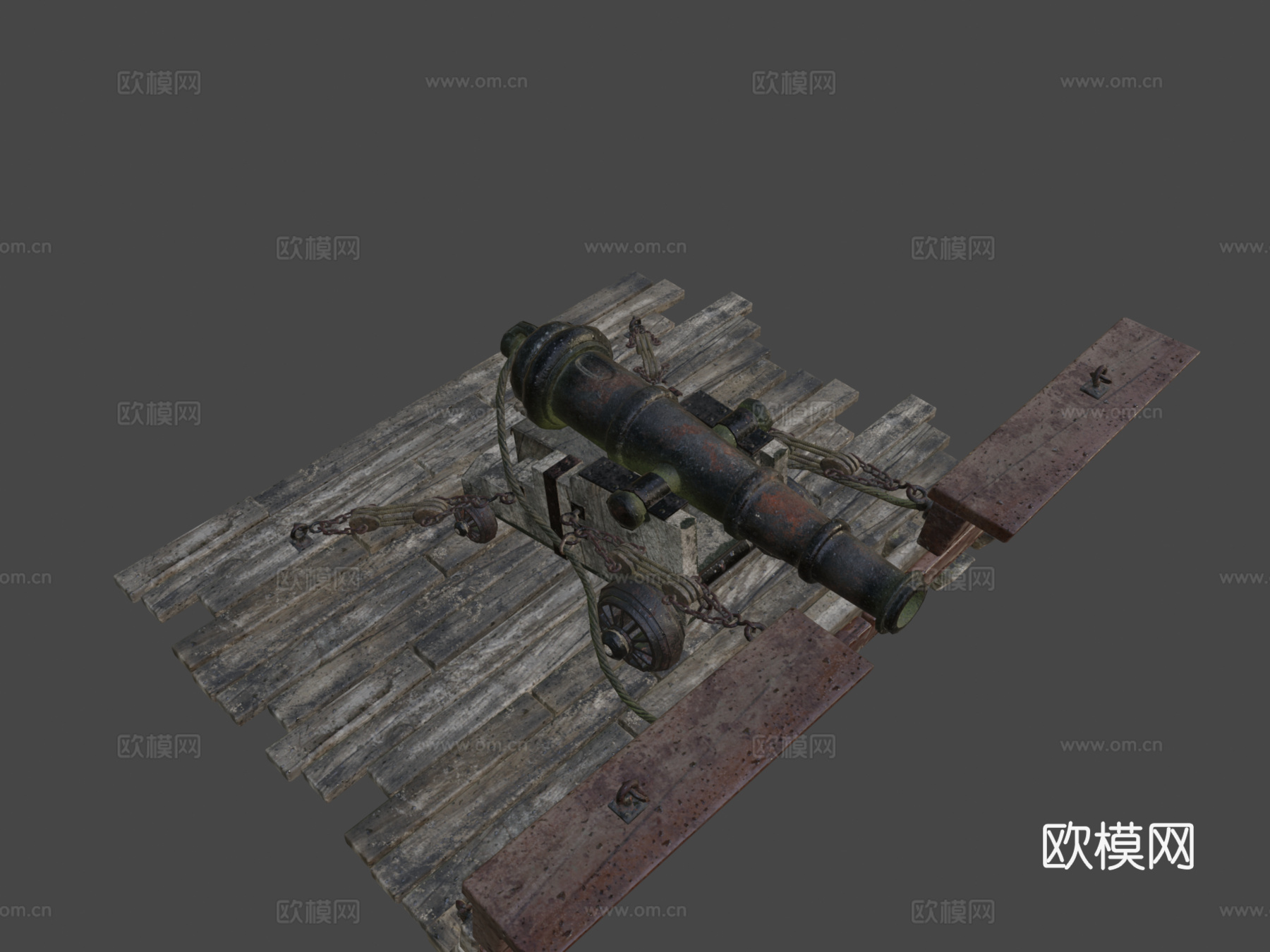 旧海军炮3d模型下载（渲染图7）