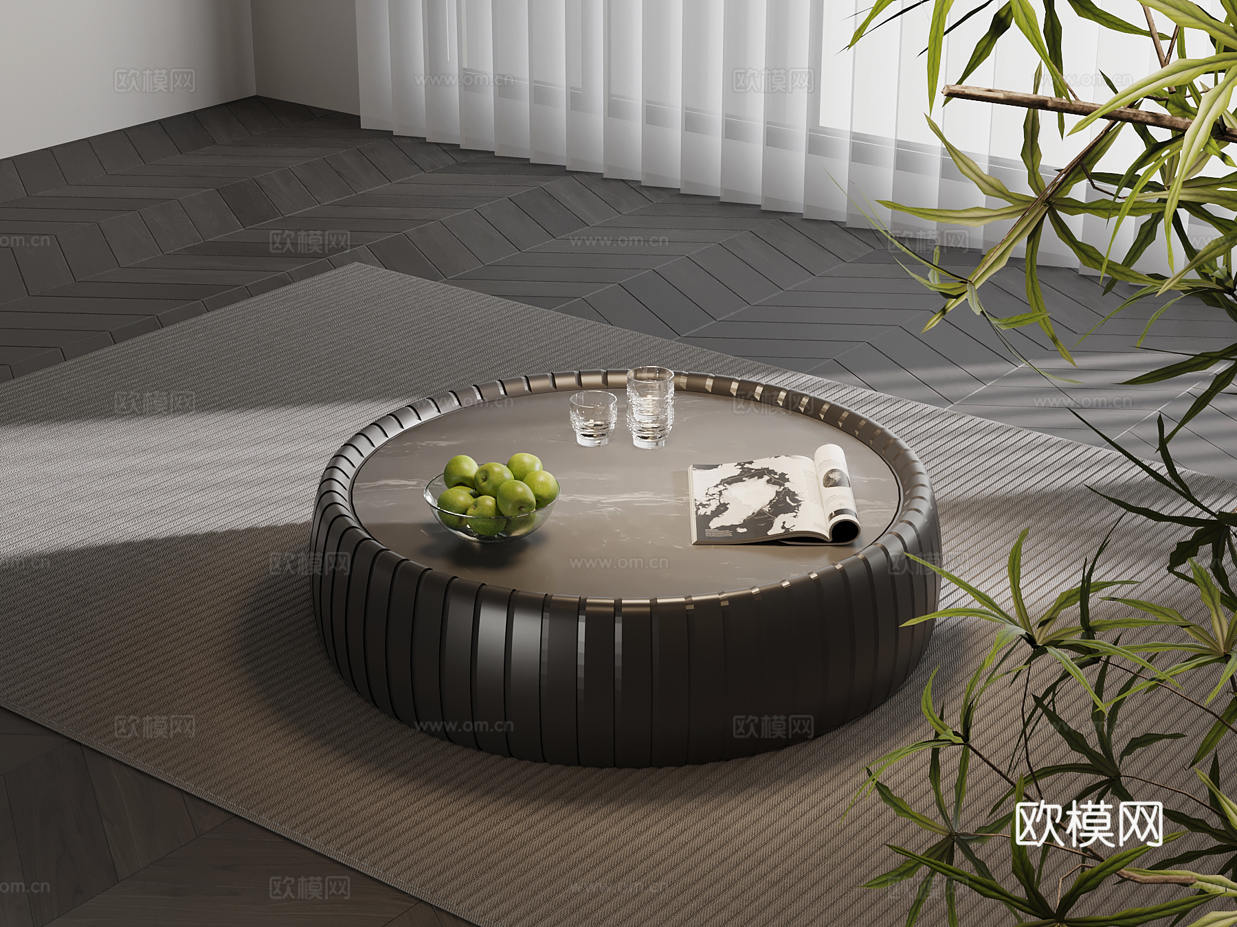 现代茶几 圆形茶几su模型