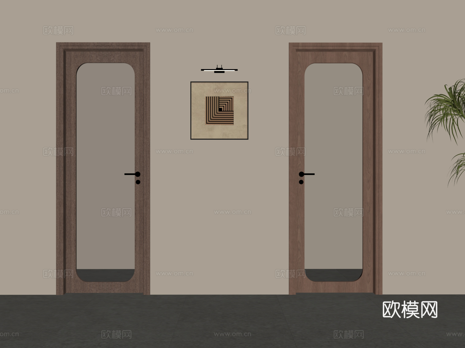 中古风单开门 室内门 玻璃门su模型
