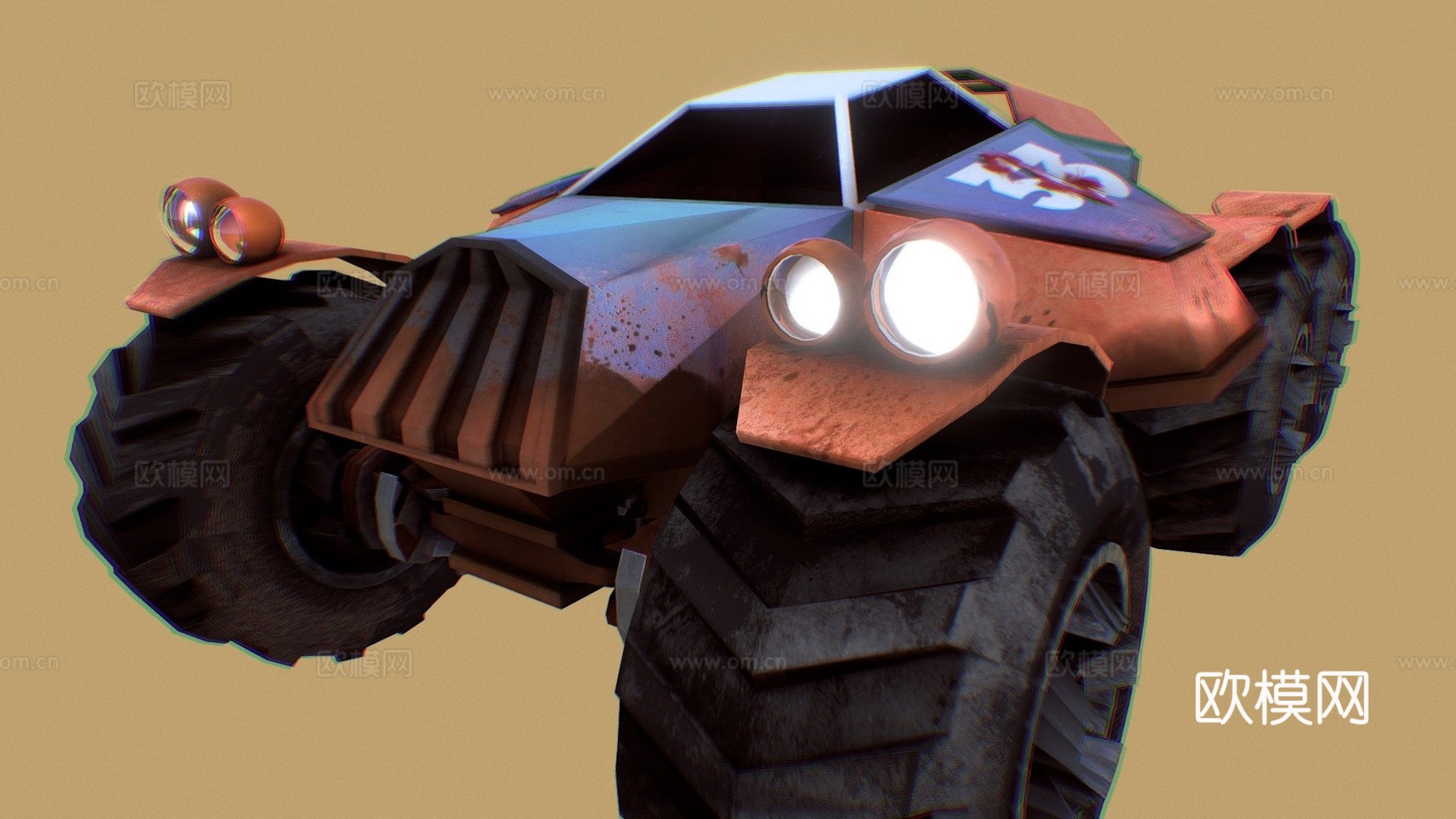 游戏艺术怪兽卡车3d模型下载（渲染图1）