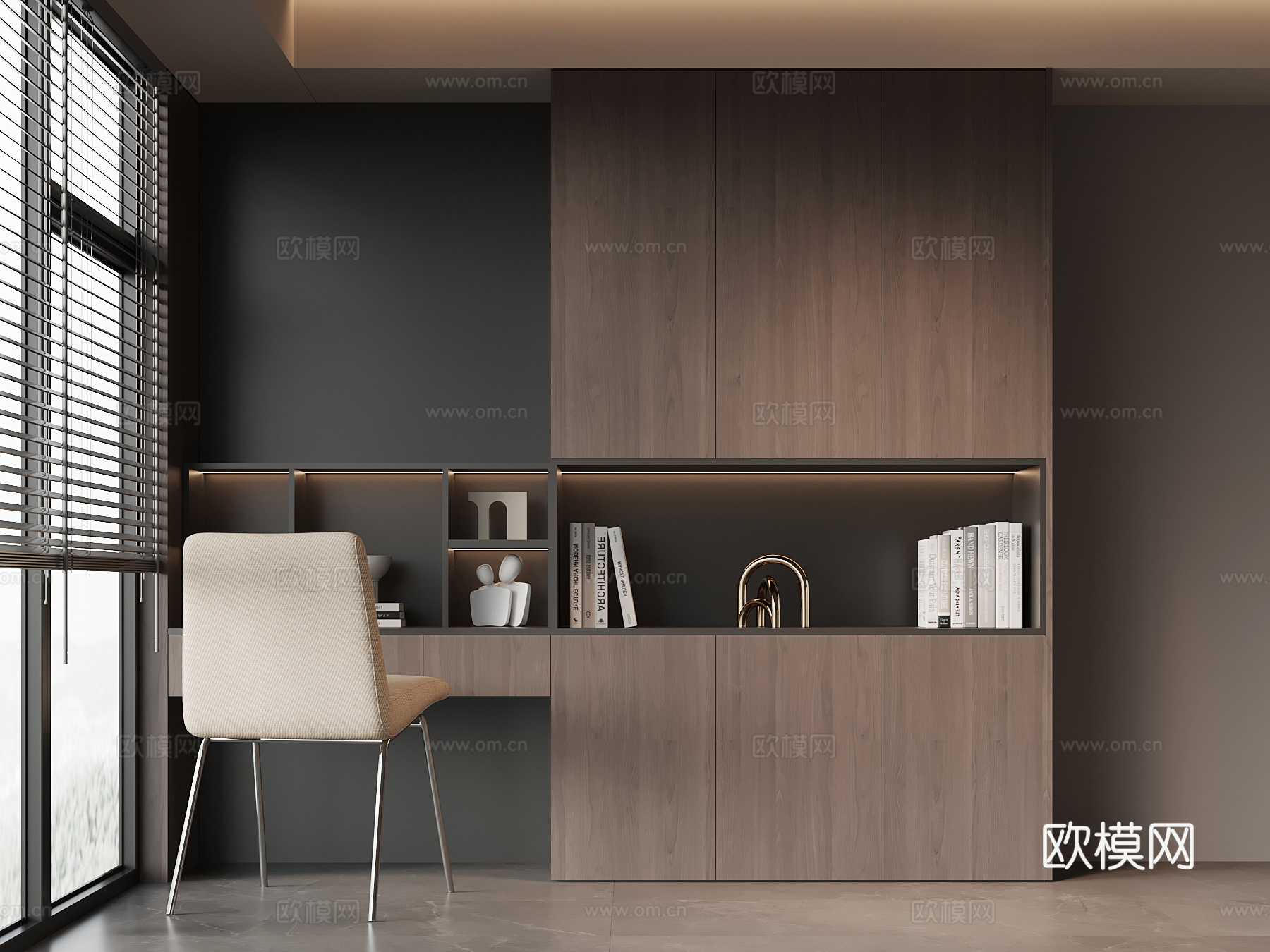 现代意式书柜 书桌椅su模型