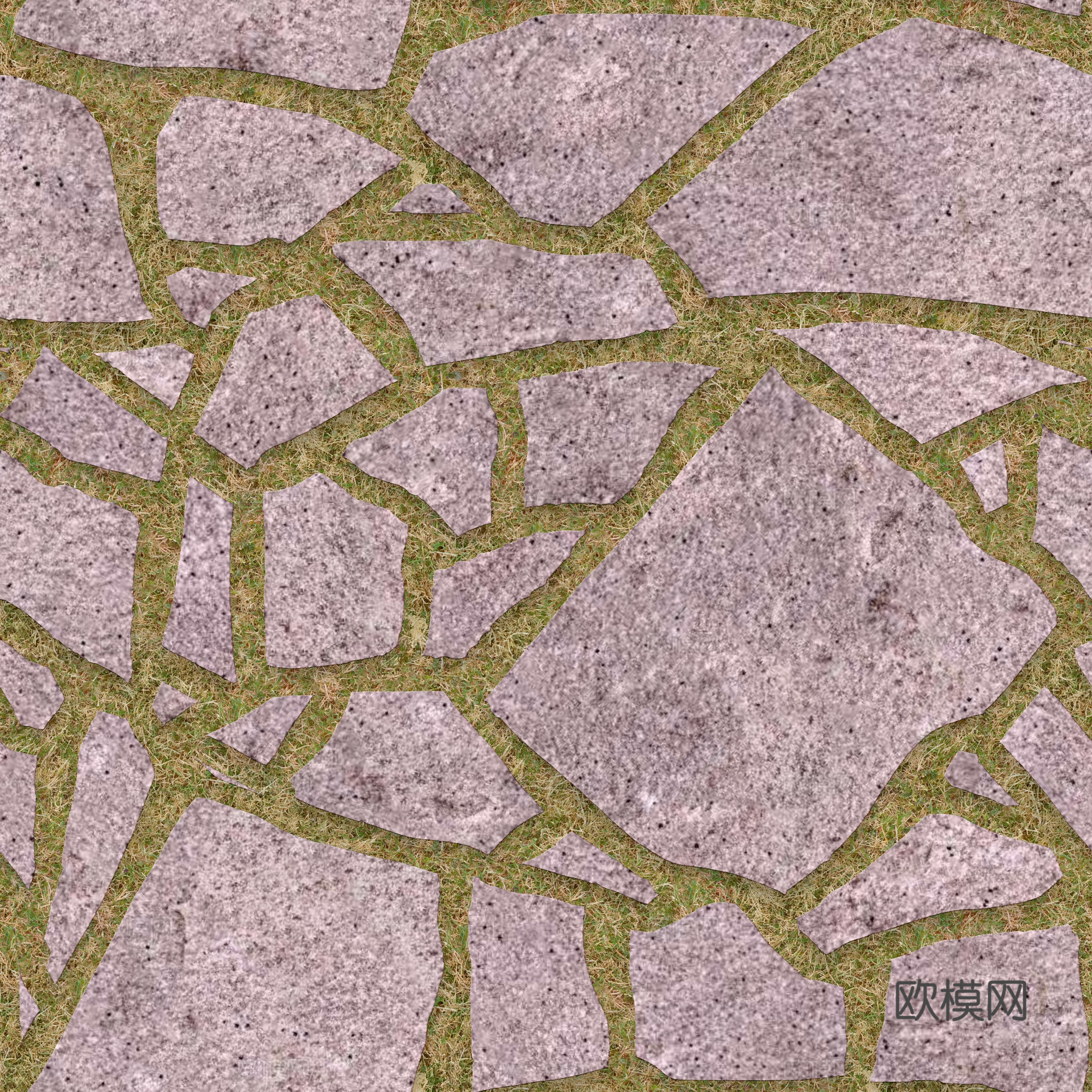 红色砂岩多边形石材嵌草铺地037