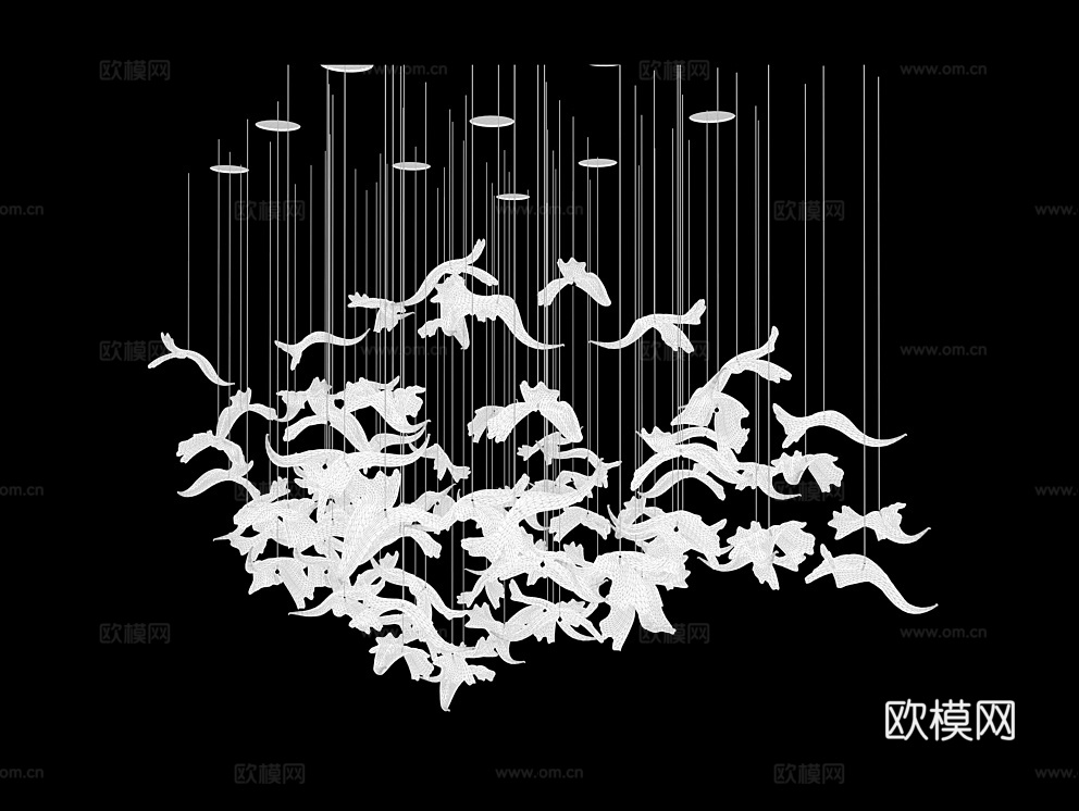 Cloyd 水晶羽毛装饰吊灯3d模型下载（渲染图3）