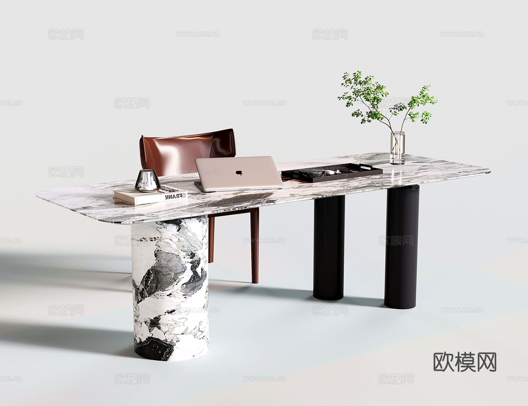 意式现代书桌椅 大理石书桌su模型