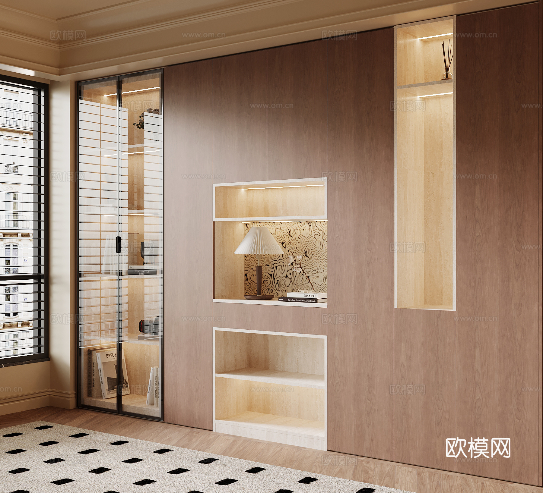 现代中古风书柜 置物柜su模型