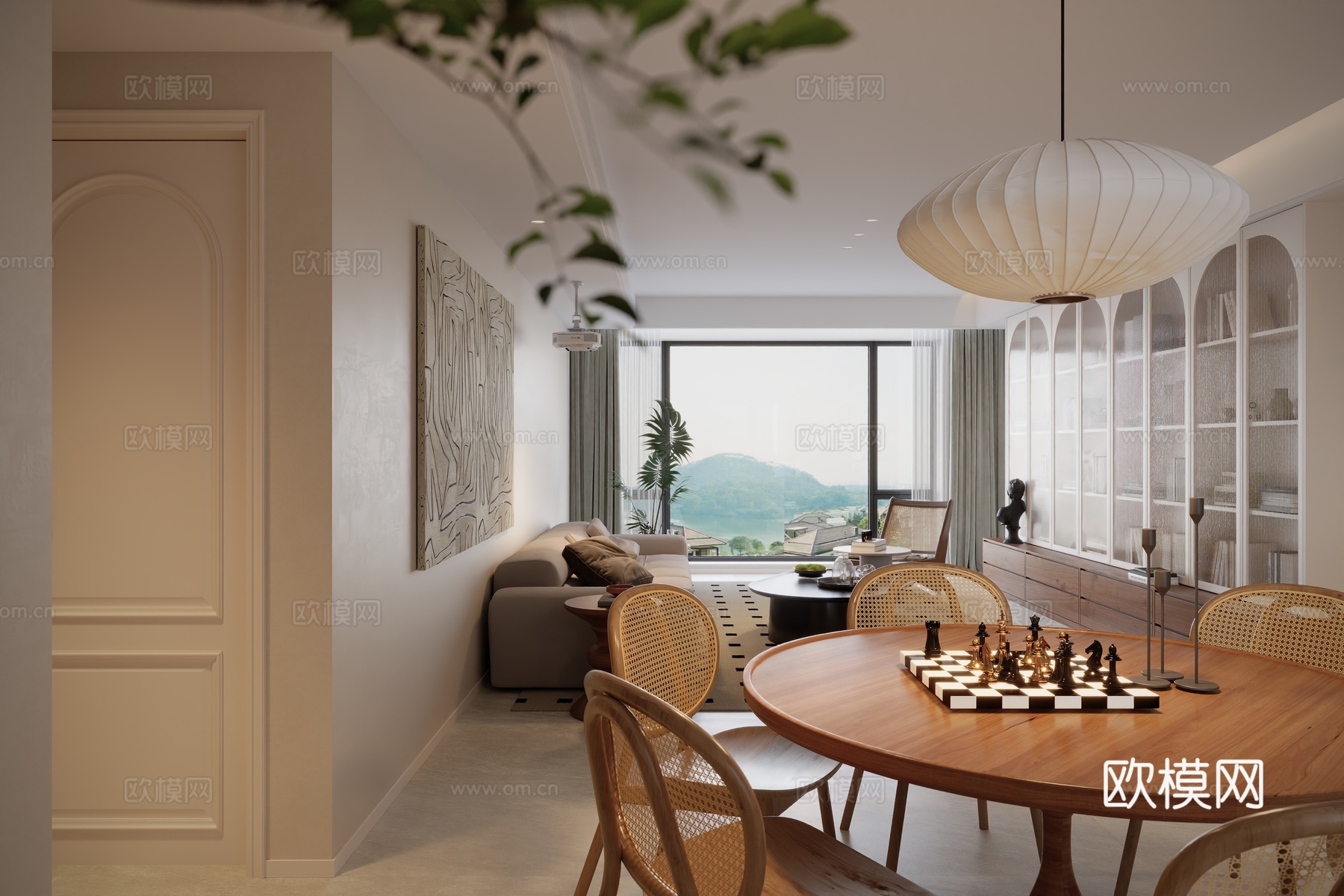 现代原木客餐厅su模型