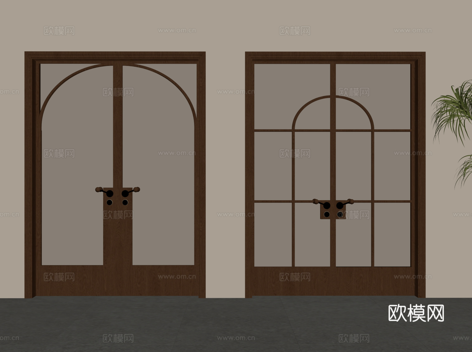 中古风双开门 入户门 玻璃门su模型